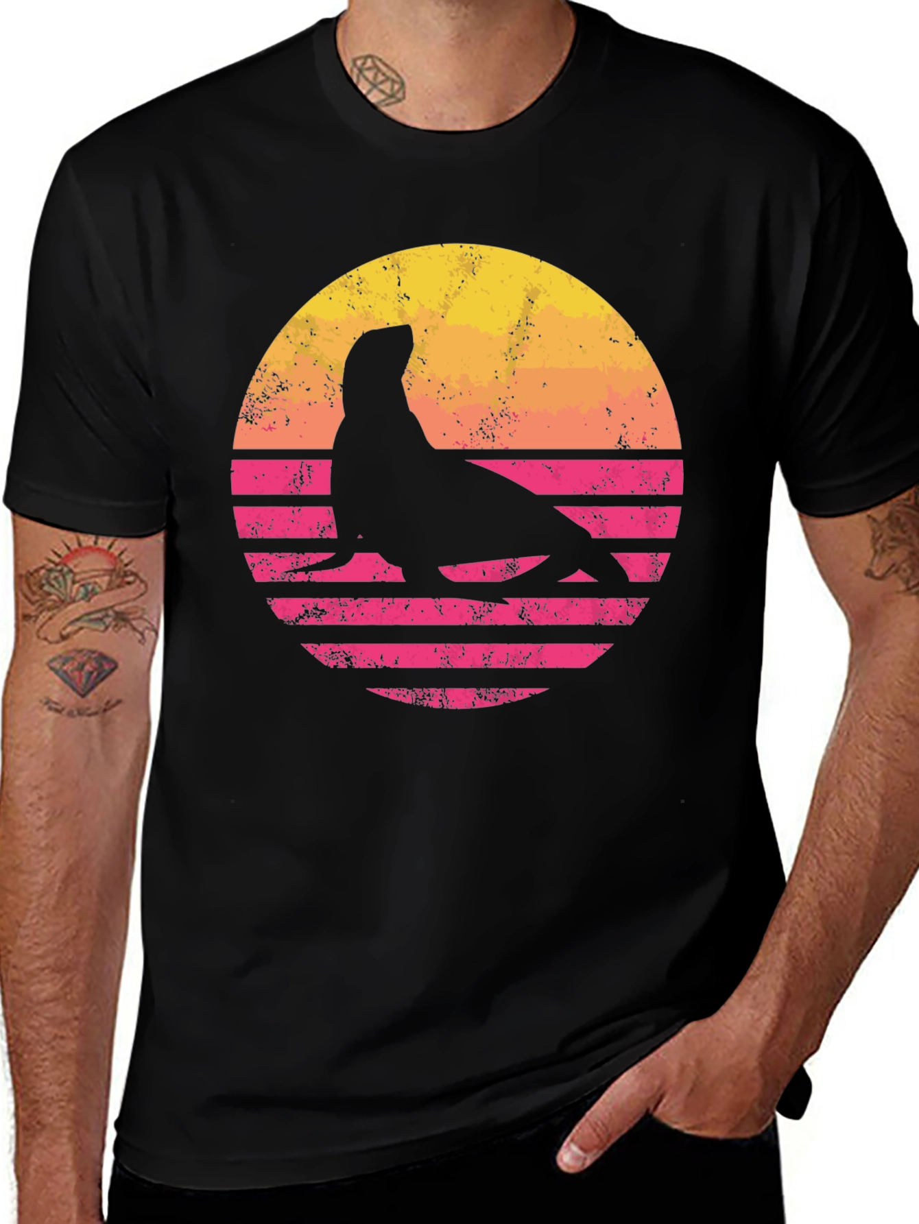 Retro Seal Graphic T-Shirt - Sunset Design