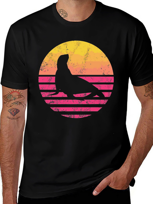 Retro Seal Graphic T-Shirt - Sunset Design