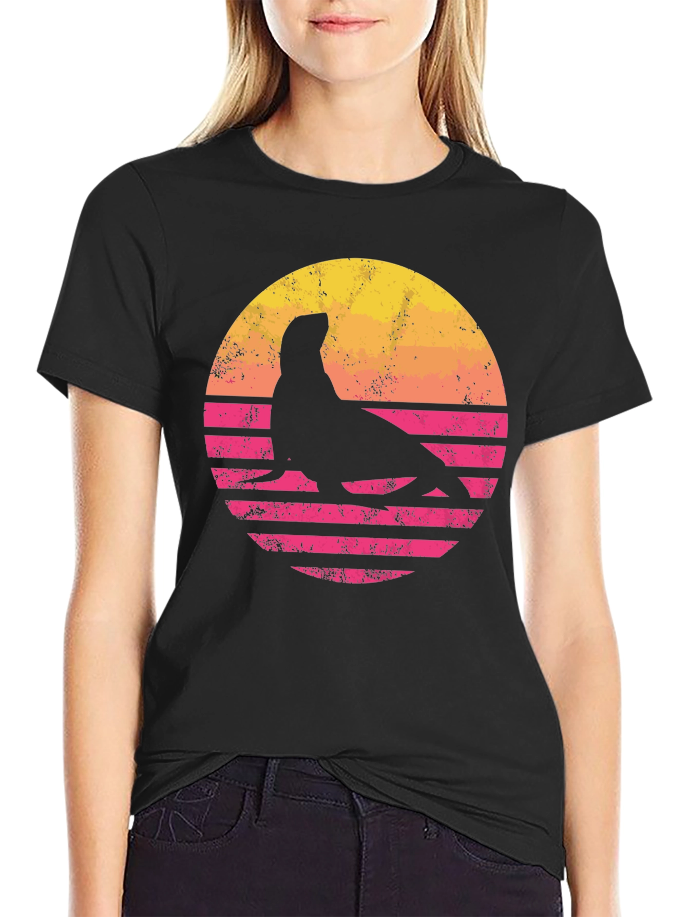 Retro Seal Graphic T-Shirt - Sunset Design