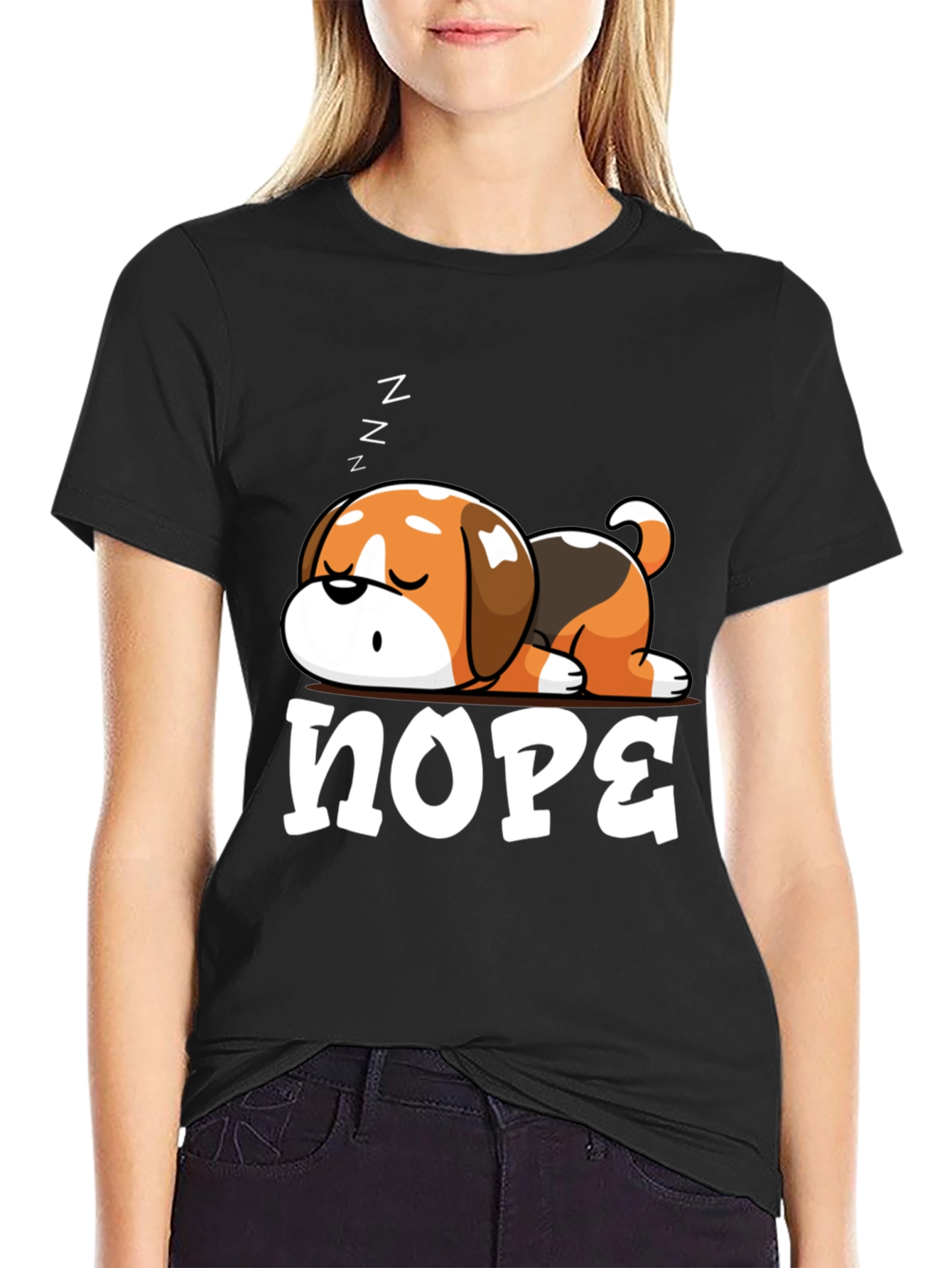 Nope Sleeping Dog Graphic T-Shirt