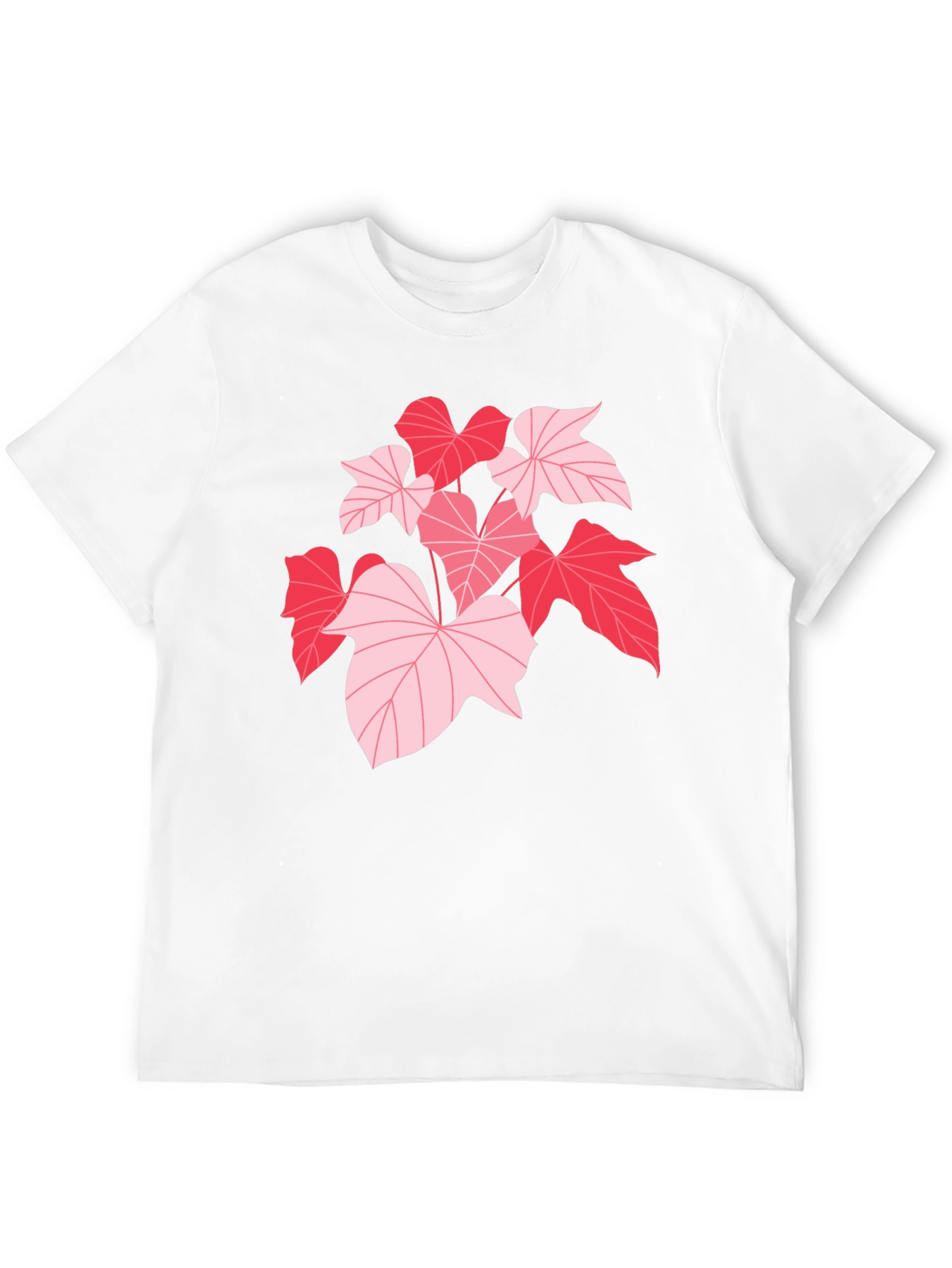 Pink Leaf Graphic Black T-Shirt