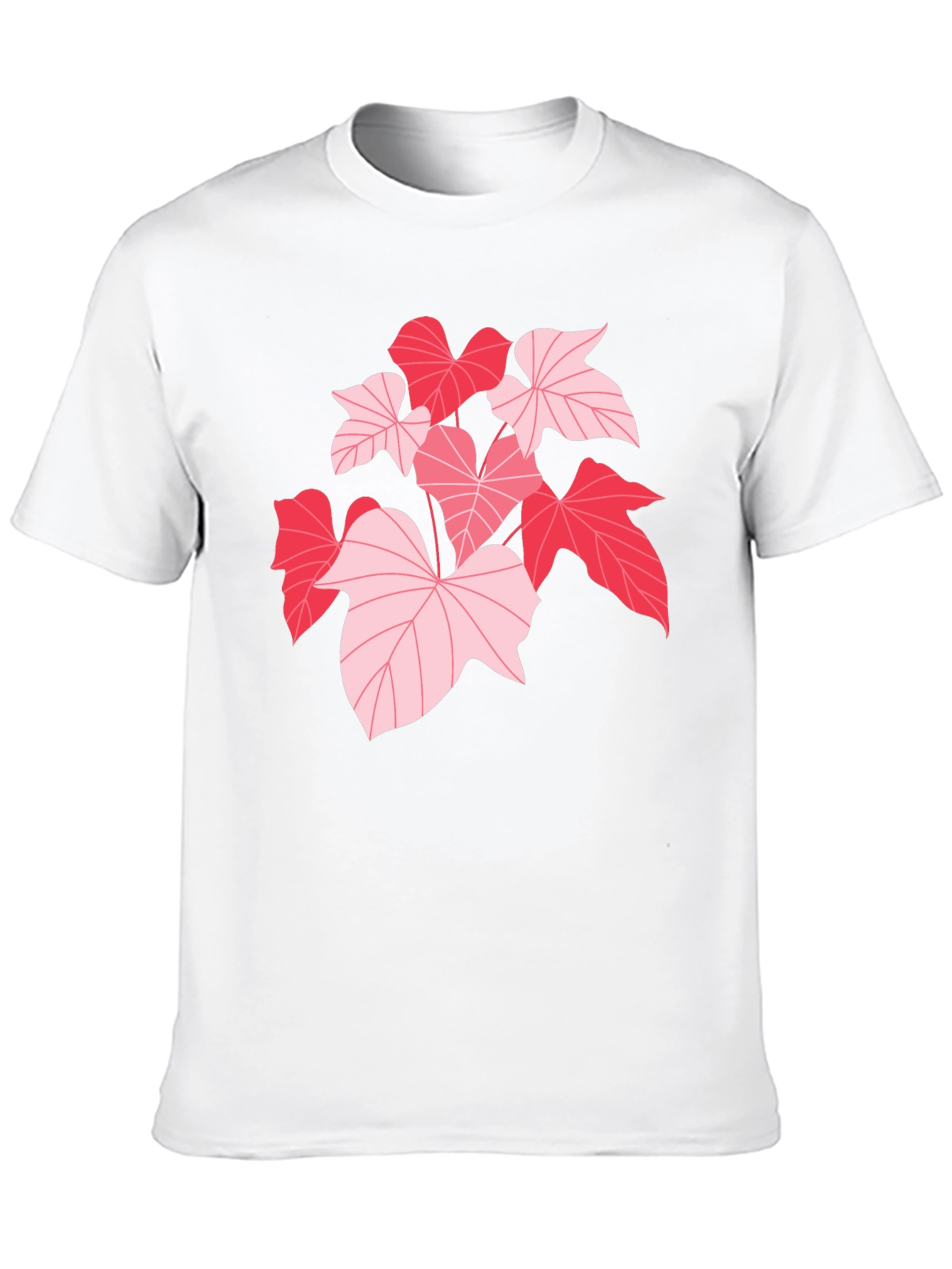 Pink Leaf Graphic Black T-Shirt