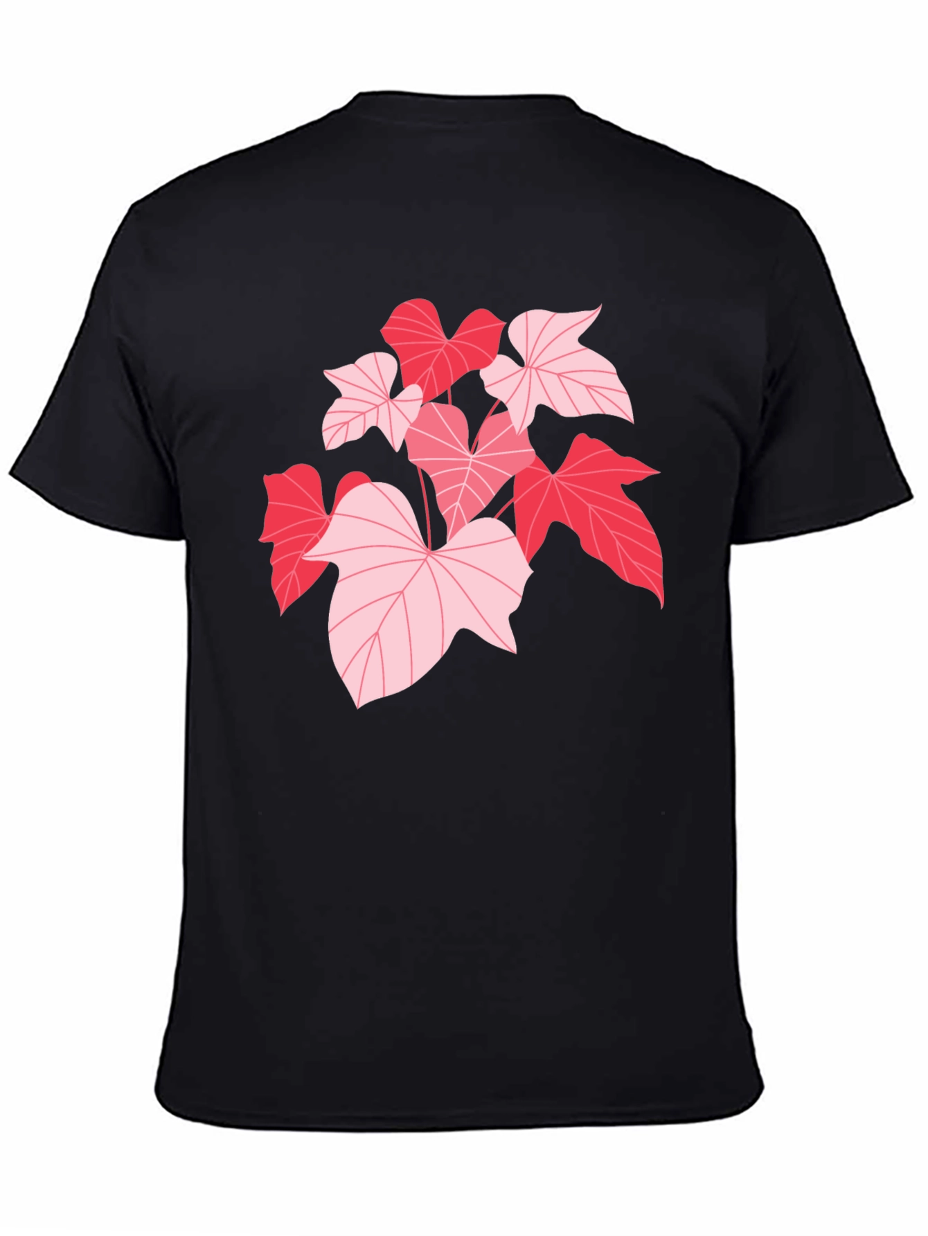 Pink Leaf Graphic Black T-Shirt