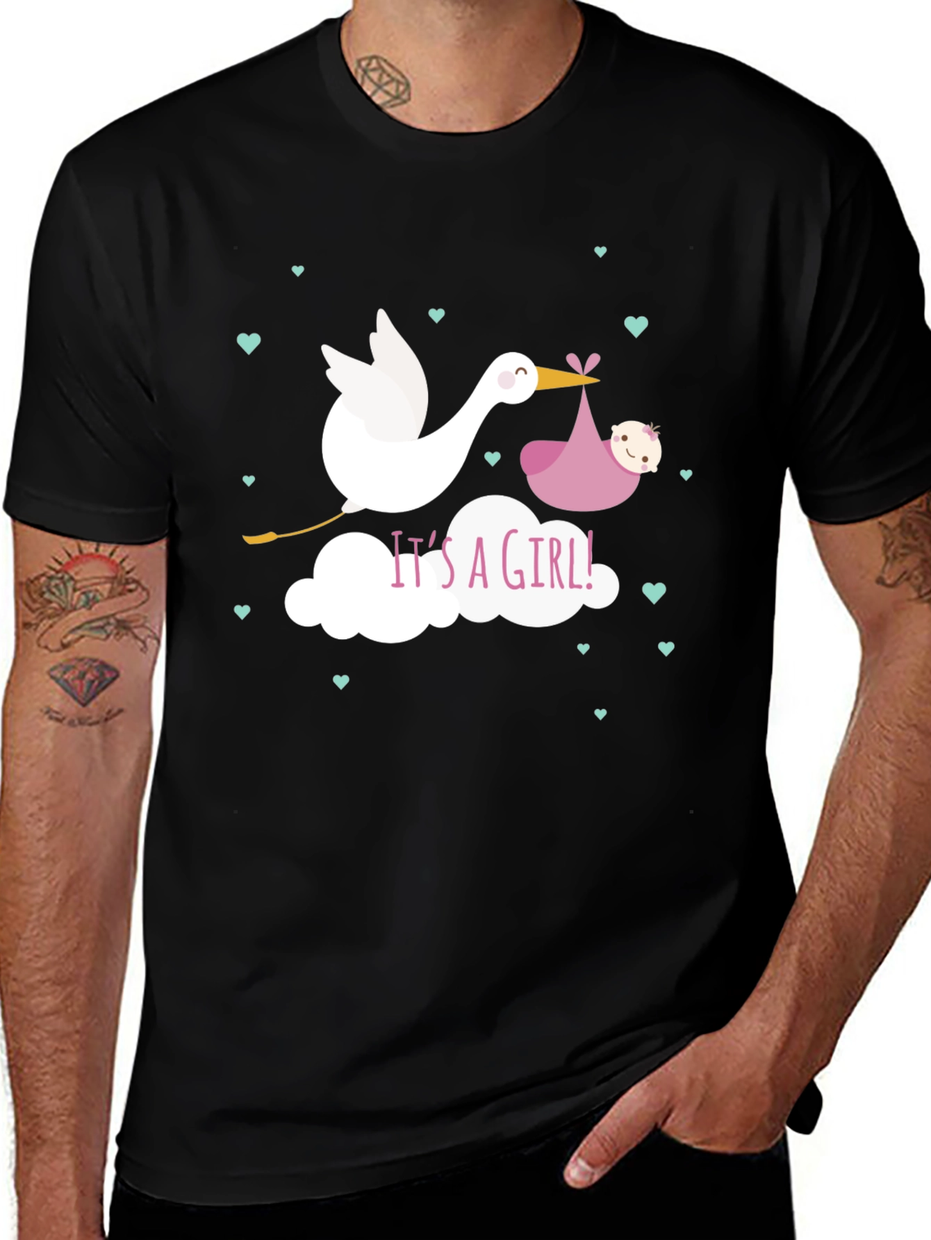 Its A Girl! Stork Baby Shower Graphic Tee