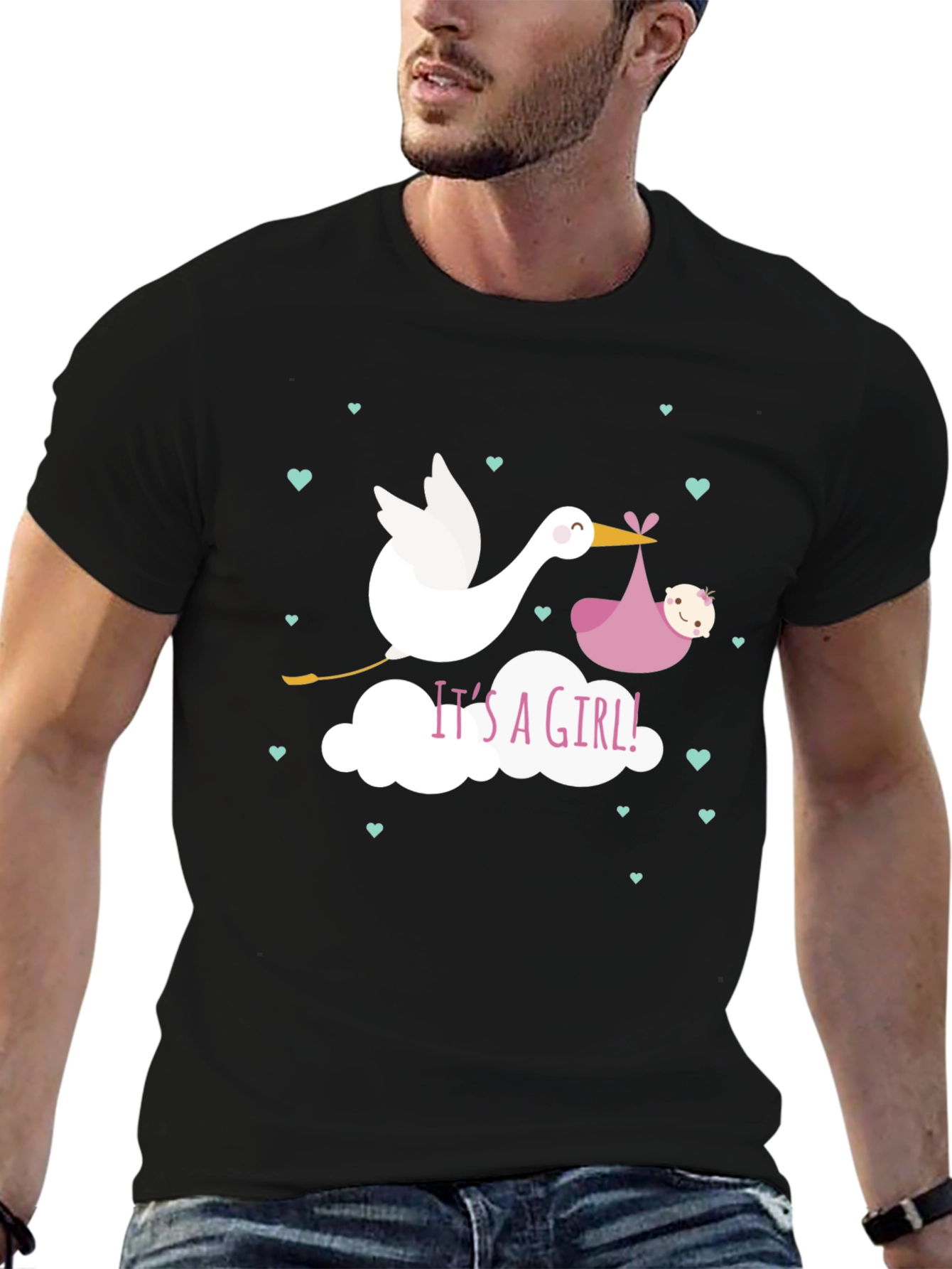 Its A Girl! Stork Baby Shower Graphic Tee