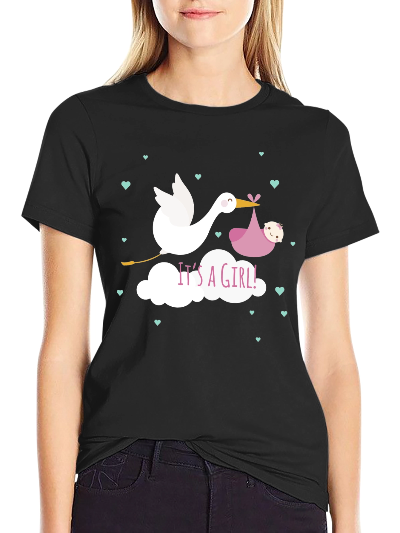 Its A Girl! Stork Baby Shower Graphic Tee