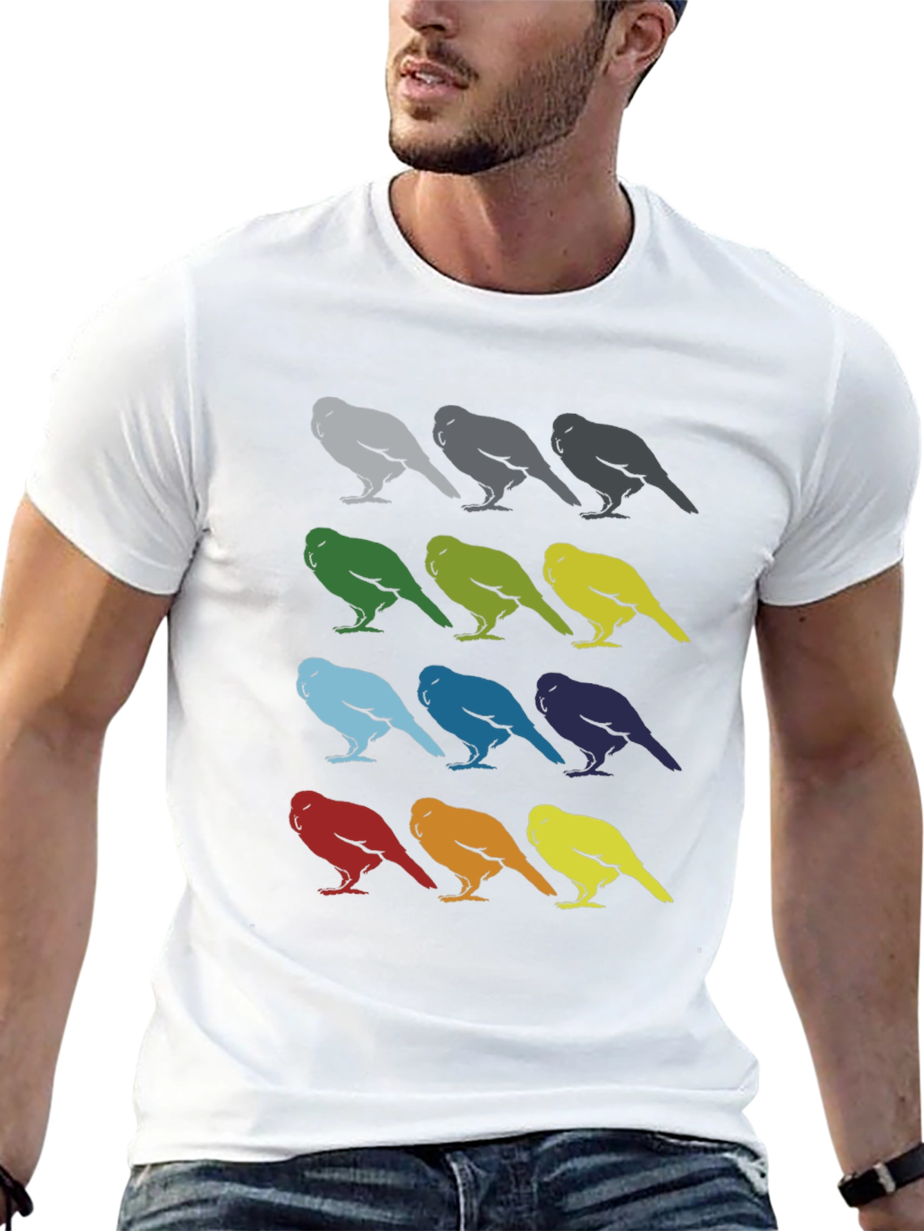 Bird Pattern Graphic Tee - Mens Black T-Shirt