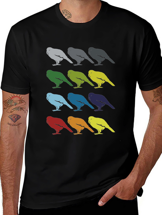 Bird Pattern Graphic Tee - Mens Black T-Shirt