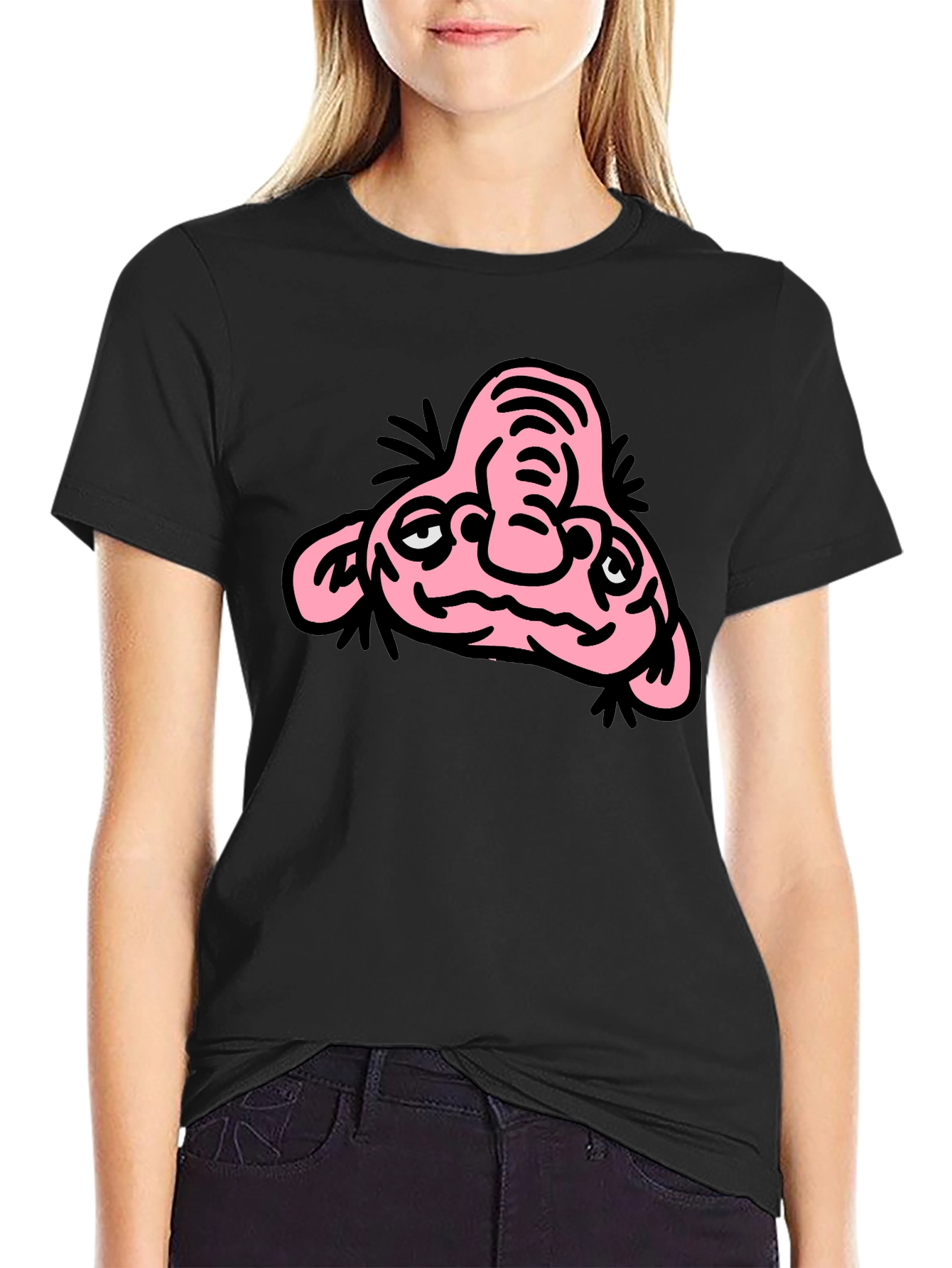Funny Cartoon Character Graphic T-Shirt - Black Cotton Tee