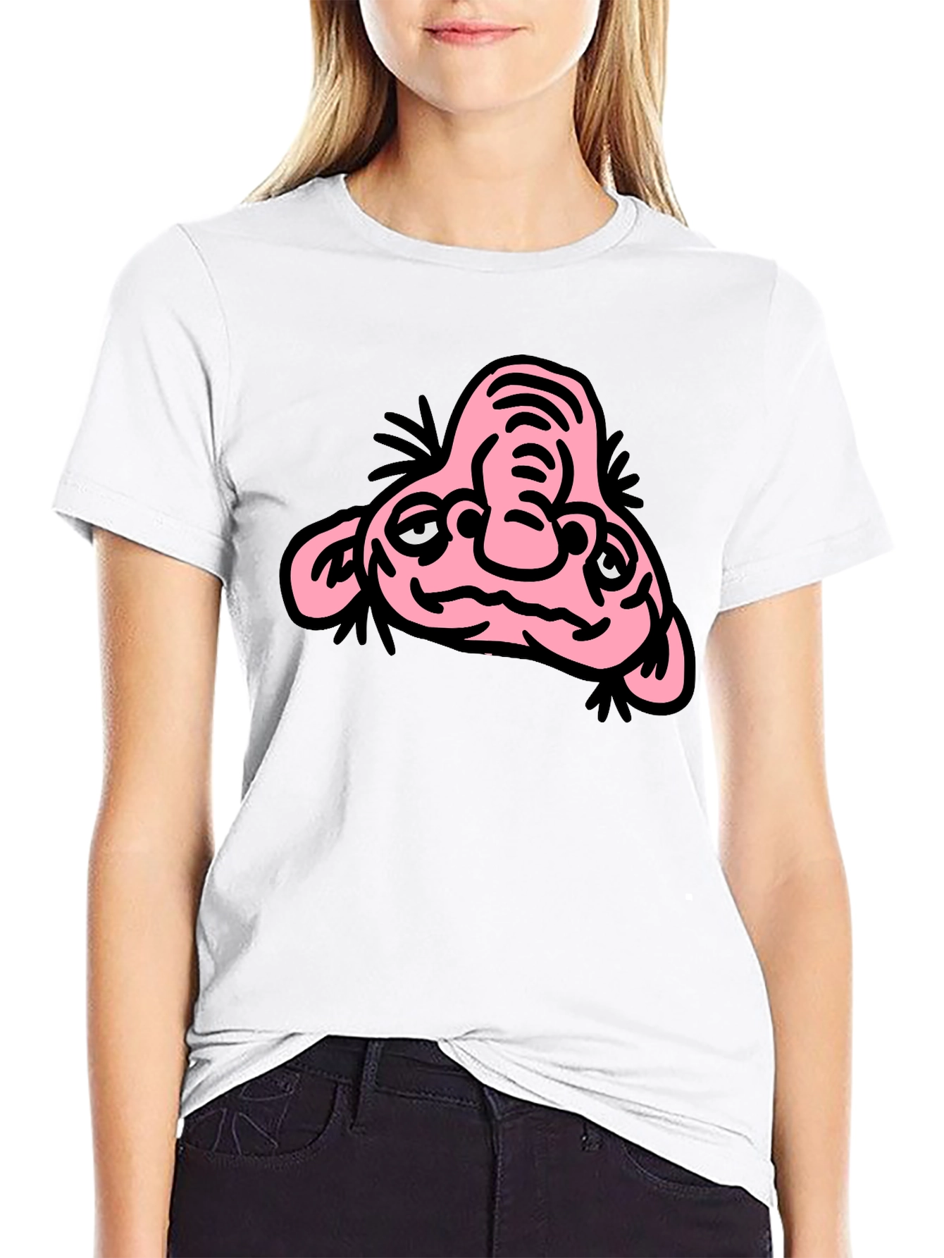 Funny Cartoon Character Graphic T-Shirt - Black Cotton Tee