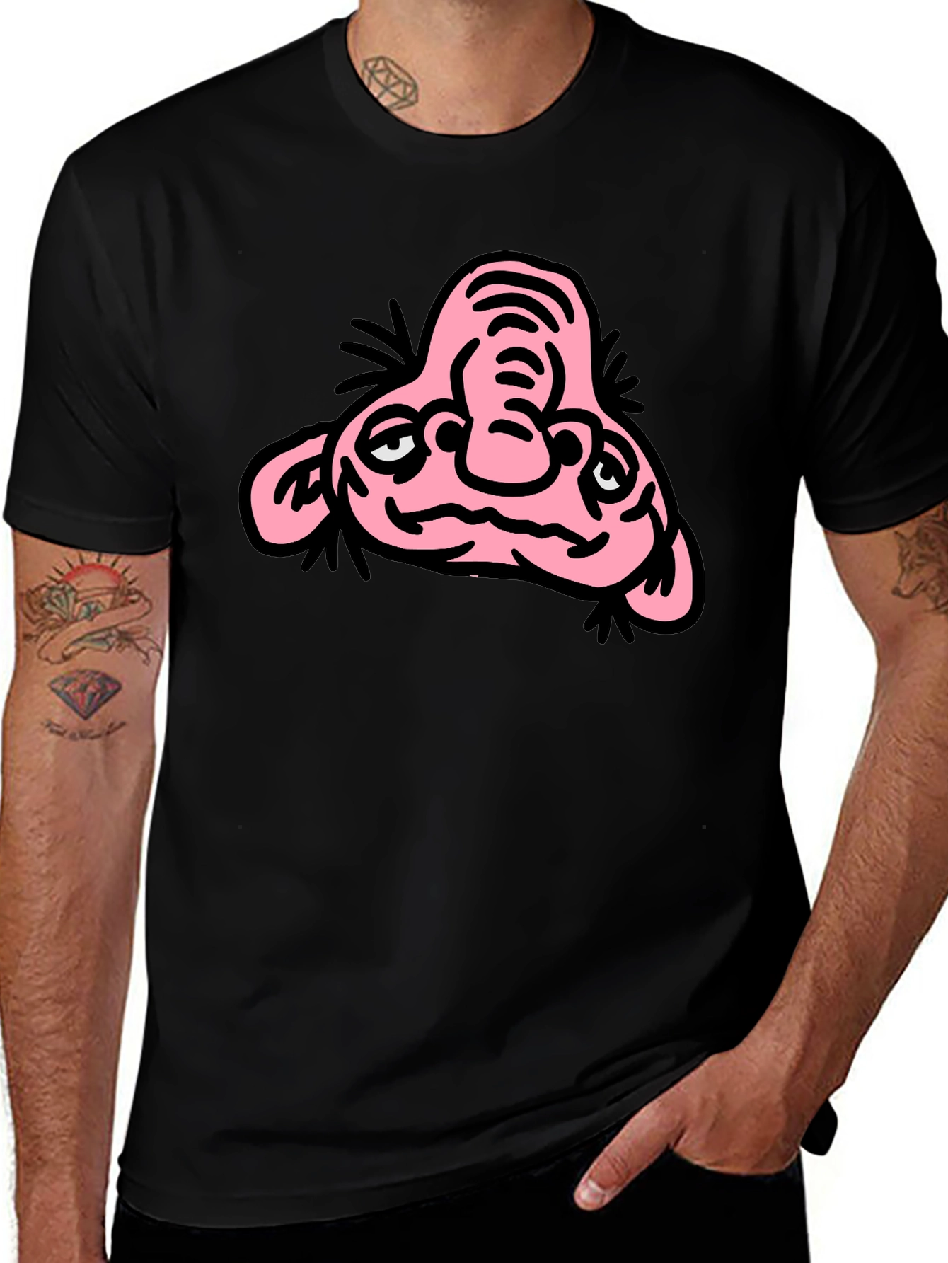 Funny Cartoon Character Graphic T-Shirt - Black Cotton Tee