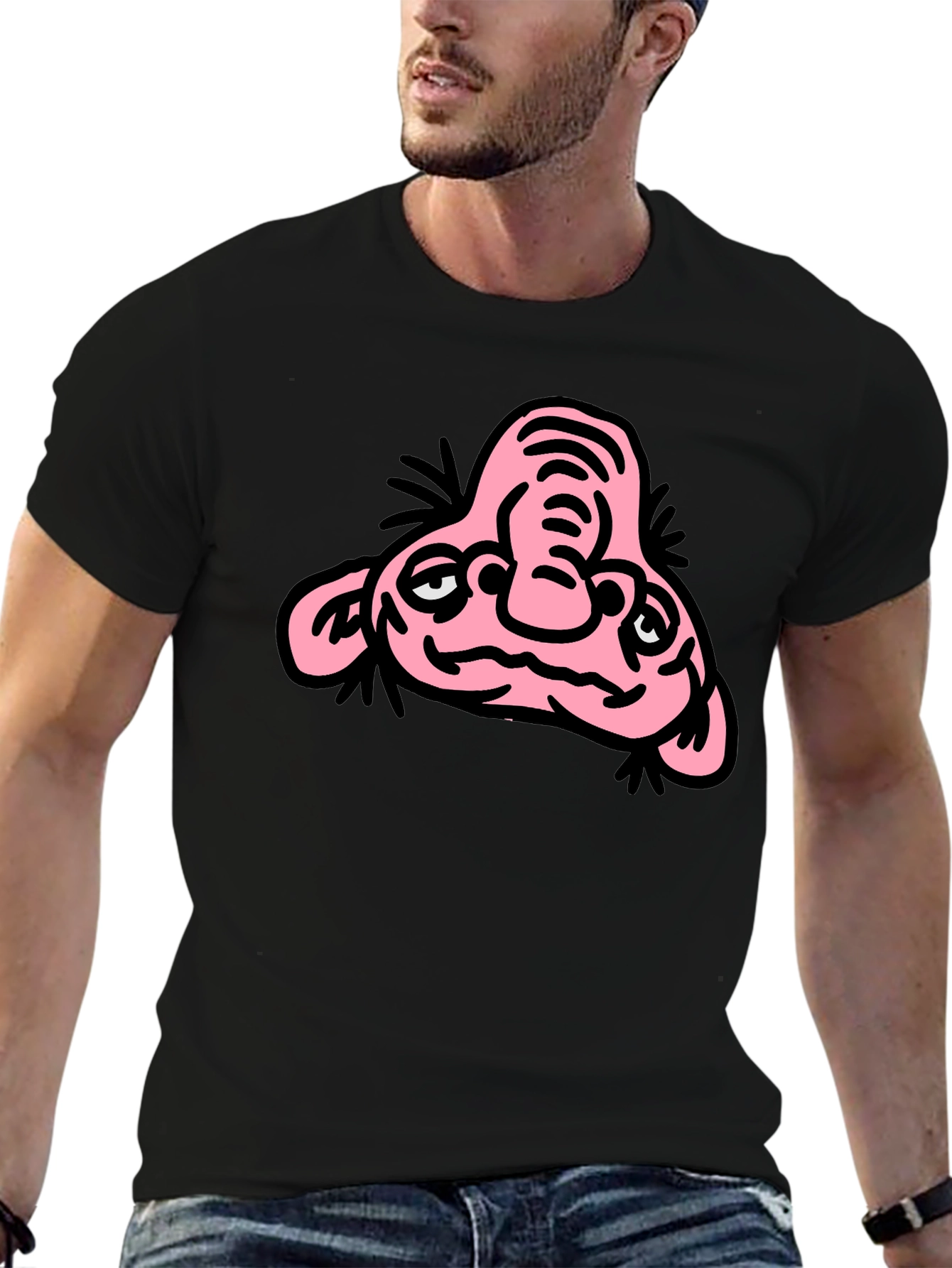 Funny Cartoon Character Graphic T-Shirt - Black Cotton Tee