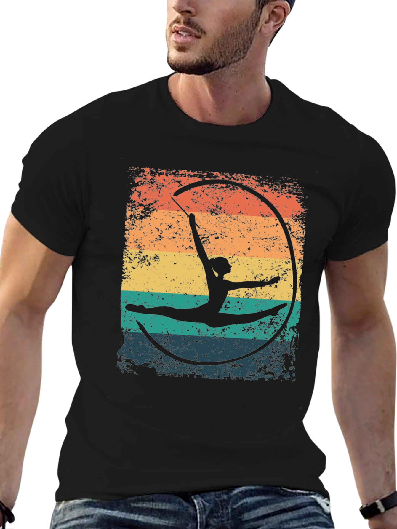 Gymnast Ribbon T-Shirt - Retro Style Black Tee