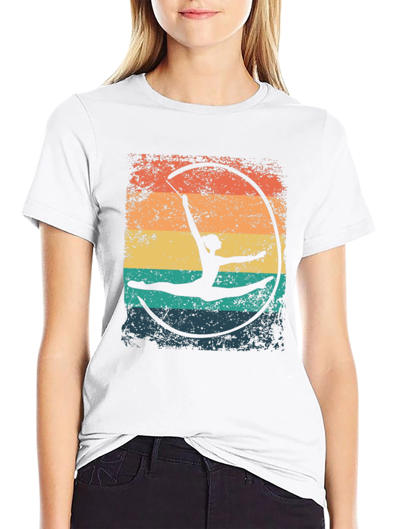Gymnast Ribbon T-Shirt - Retro Style Black Tee