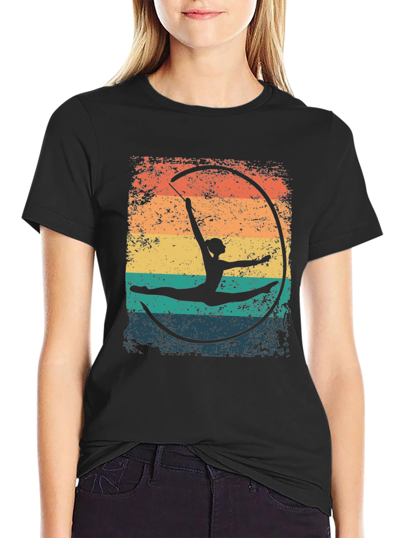 Gymnast Ribbon T-Shirt - Retro Style Black Tee
