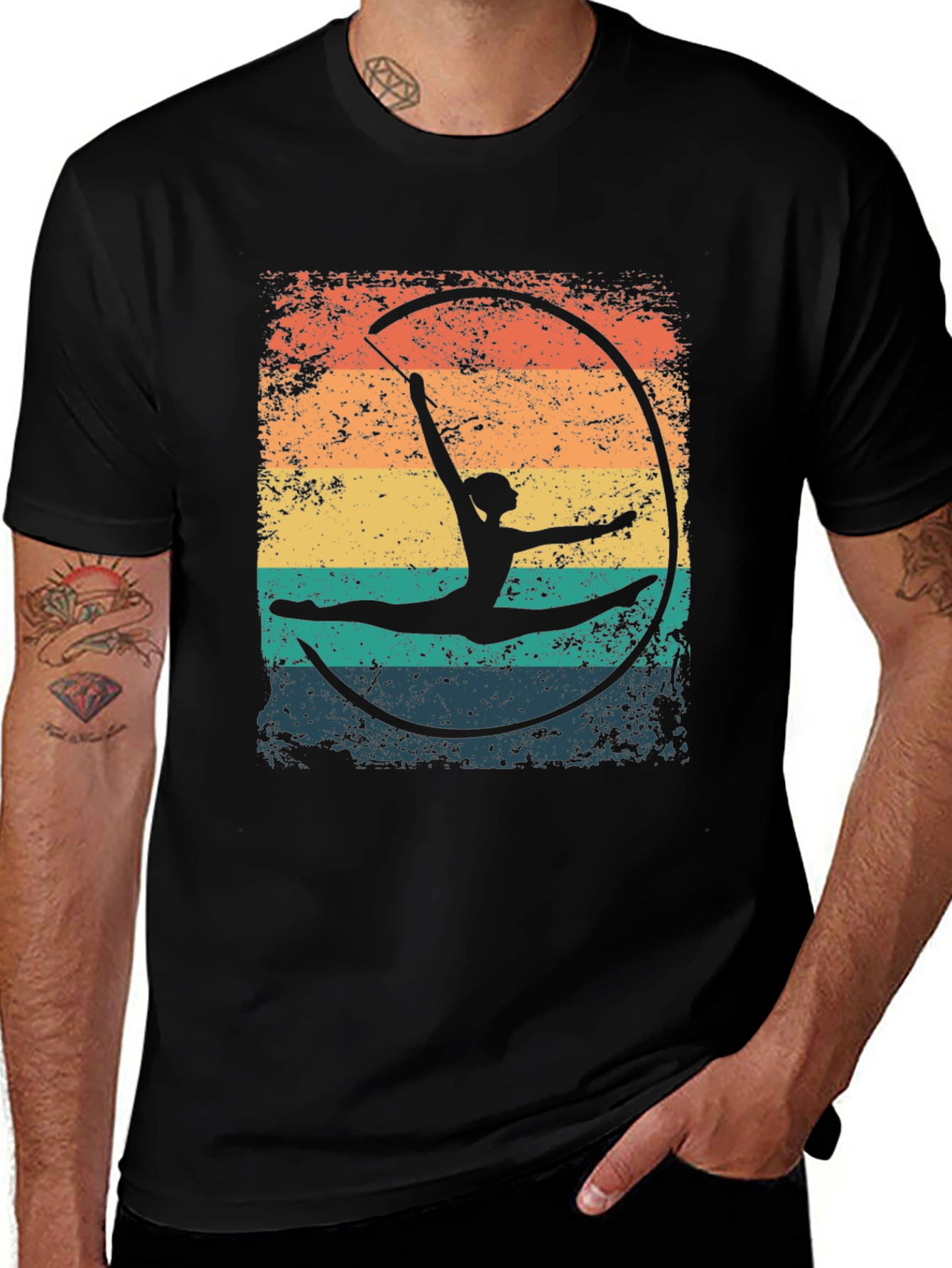 Gymnast Ribbon T-Shirt - Retro Style Black Tee