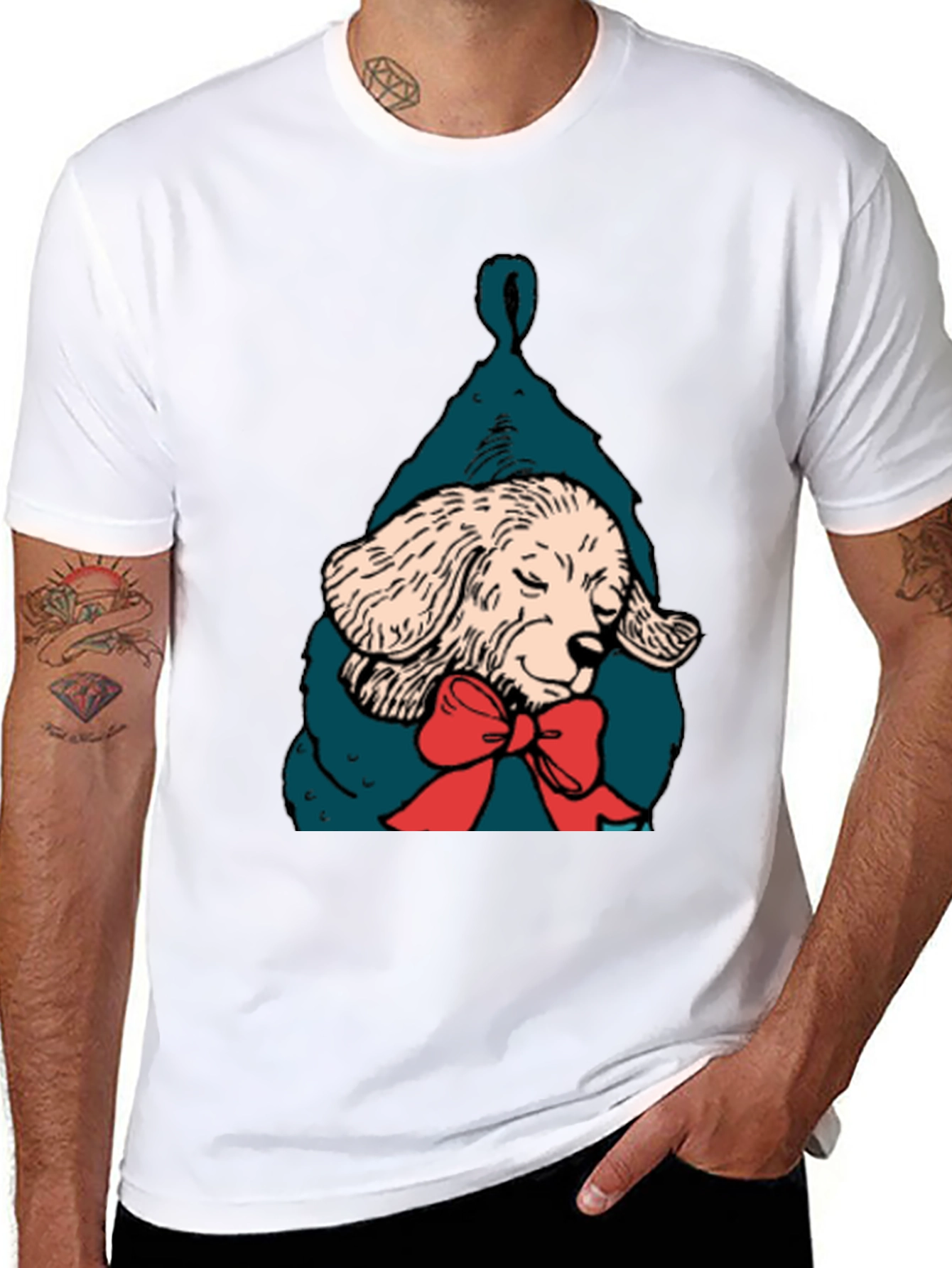 Dog in Stocking Graphic T-Shirt