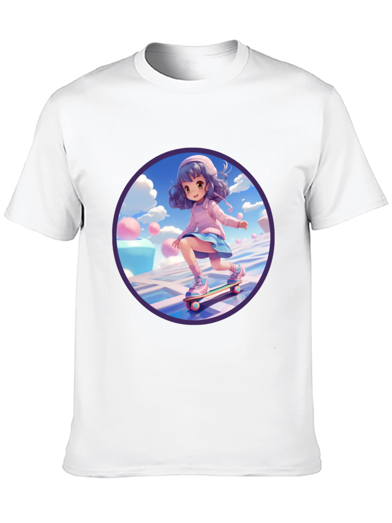 Anime Girl Skateboarder Black T-Shirt