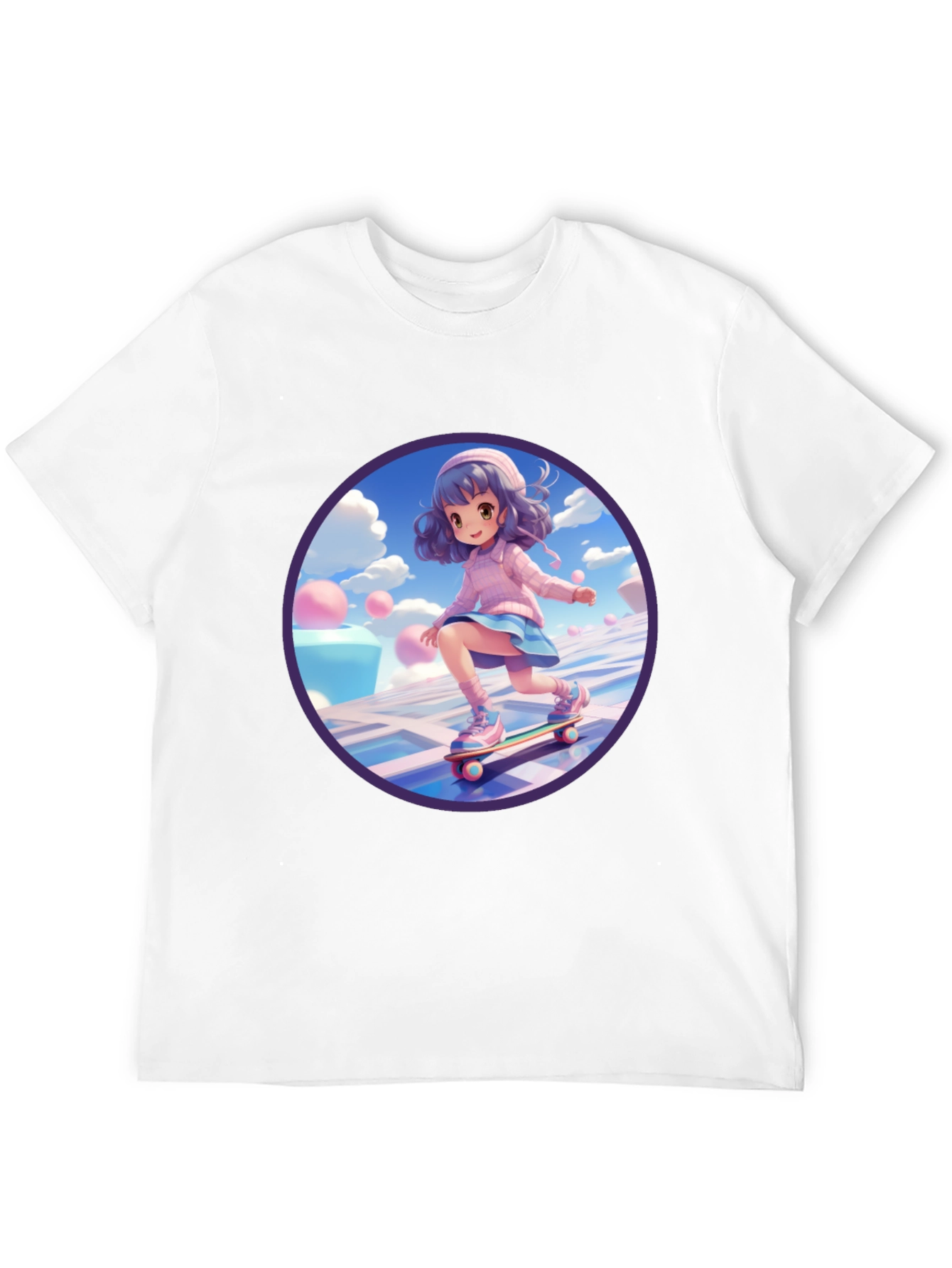 Anime Girl Skateboarder Black T-Shirt