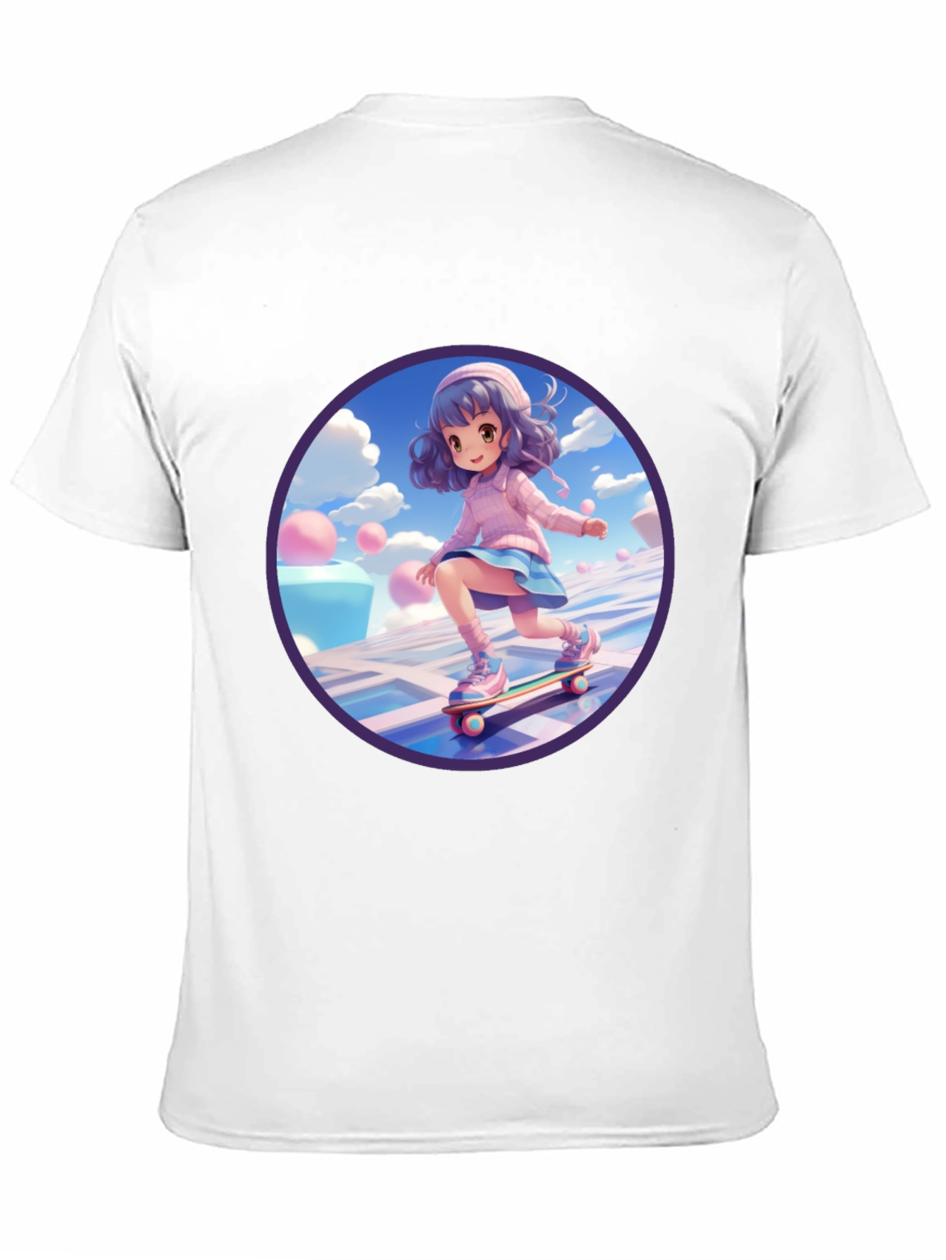 Anime Girl Skateboarder Black T-Shirt