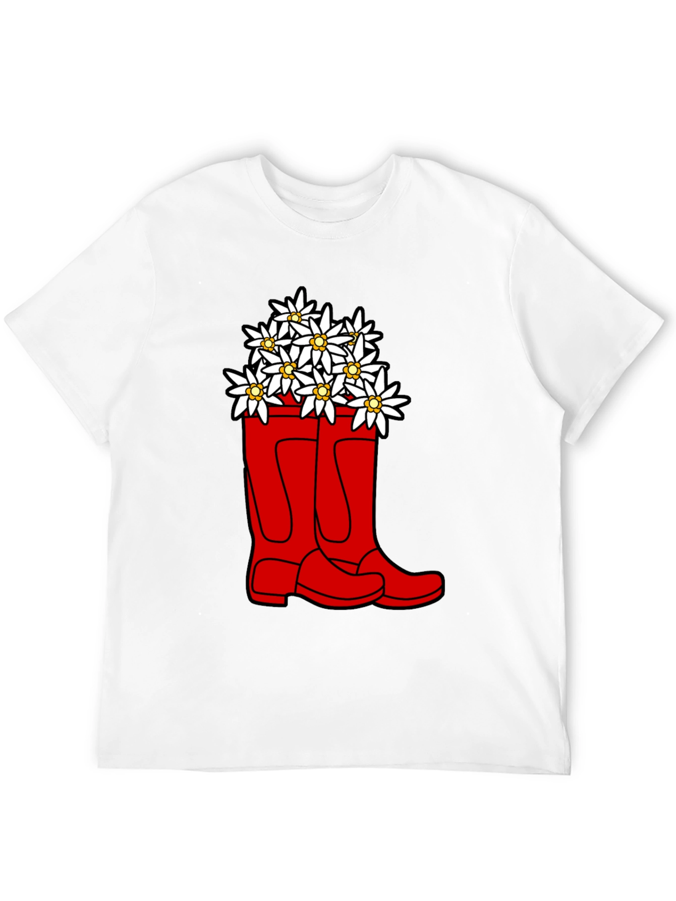 Edelweiss Flowers in Red Boots T-Shirt