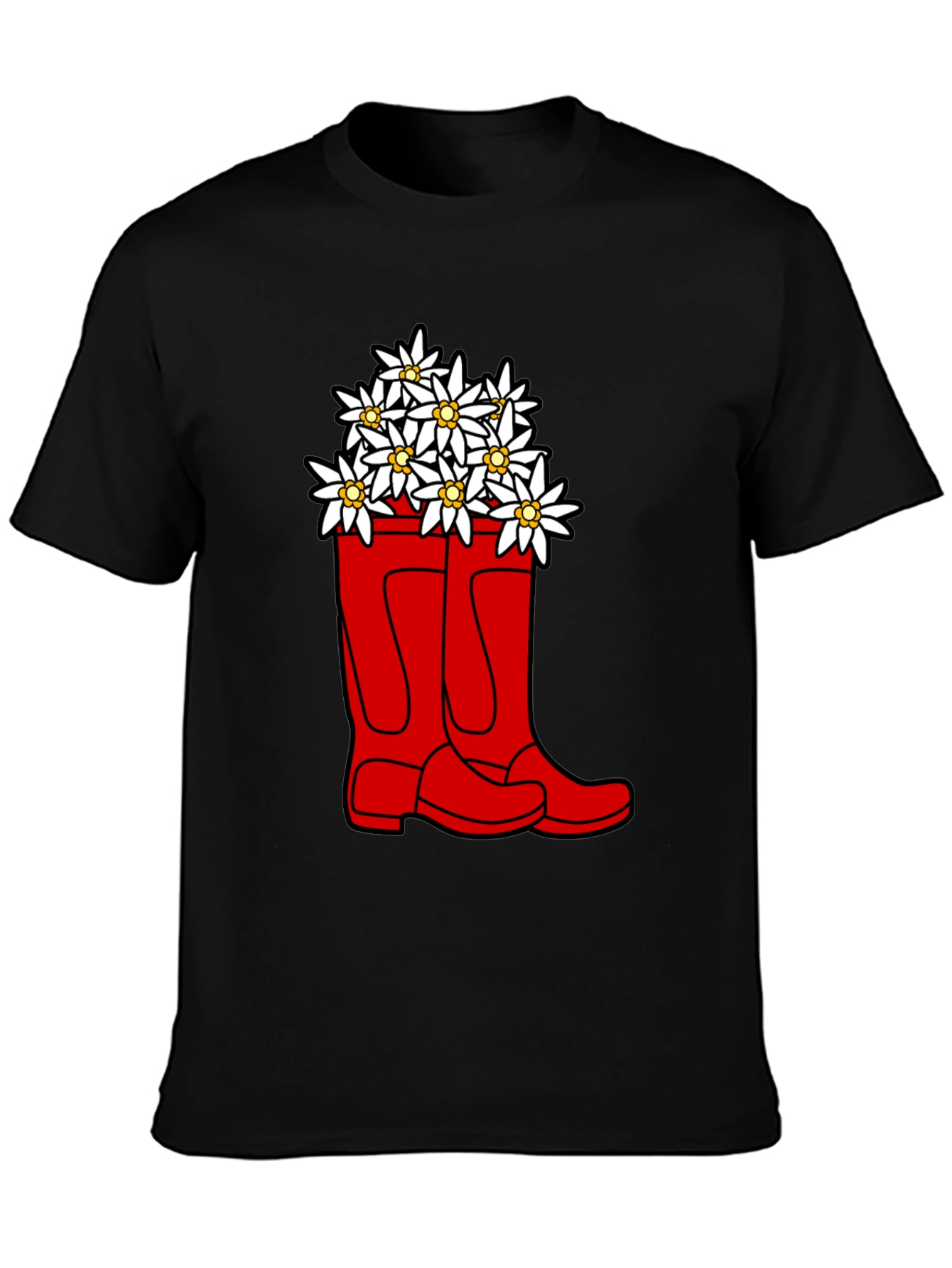 Edelweiss Flowers in Red Boots T-Shirt