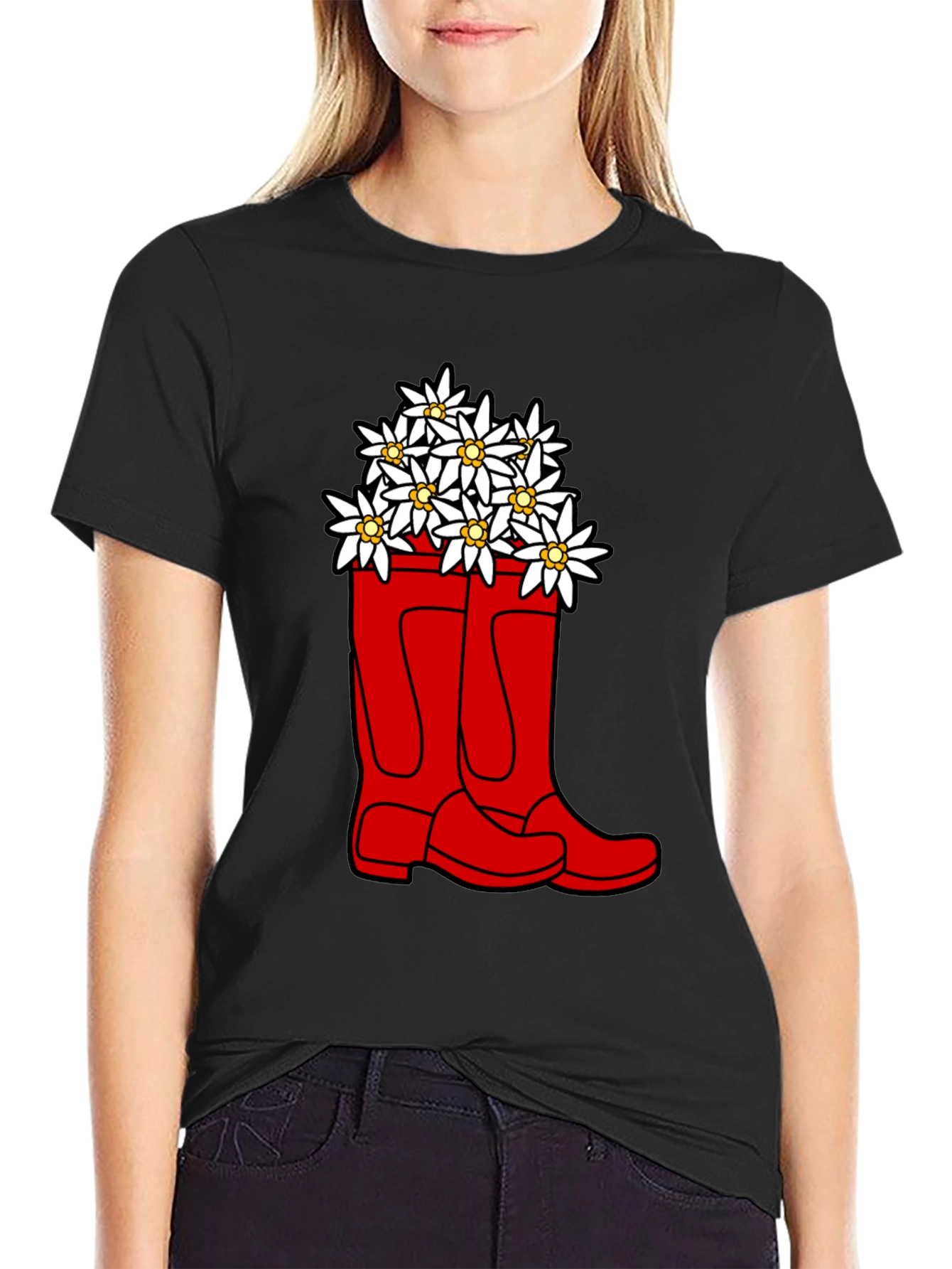 Edelweiss Flowers in Red Boots T-Shirt