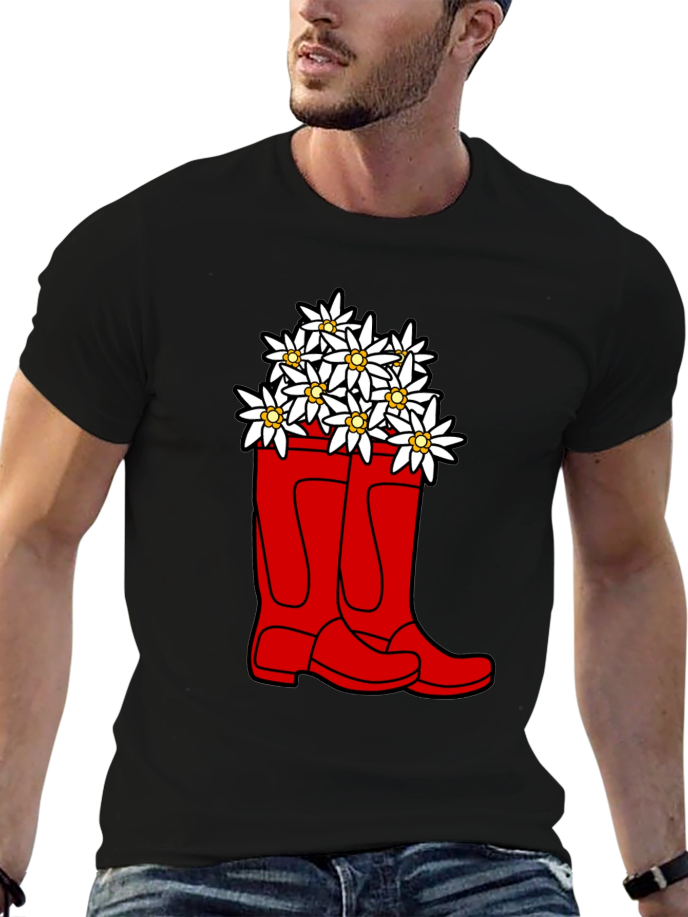 Edelweiss Flowers in Red Boots T-Shirt