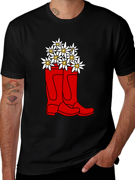 Edelweiss Flowers in Red Boots T-Shirt