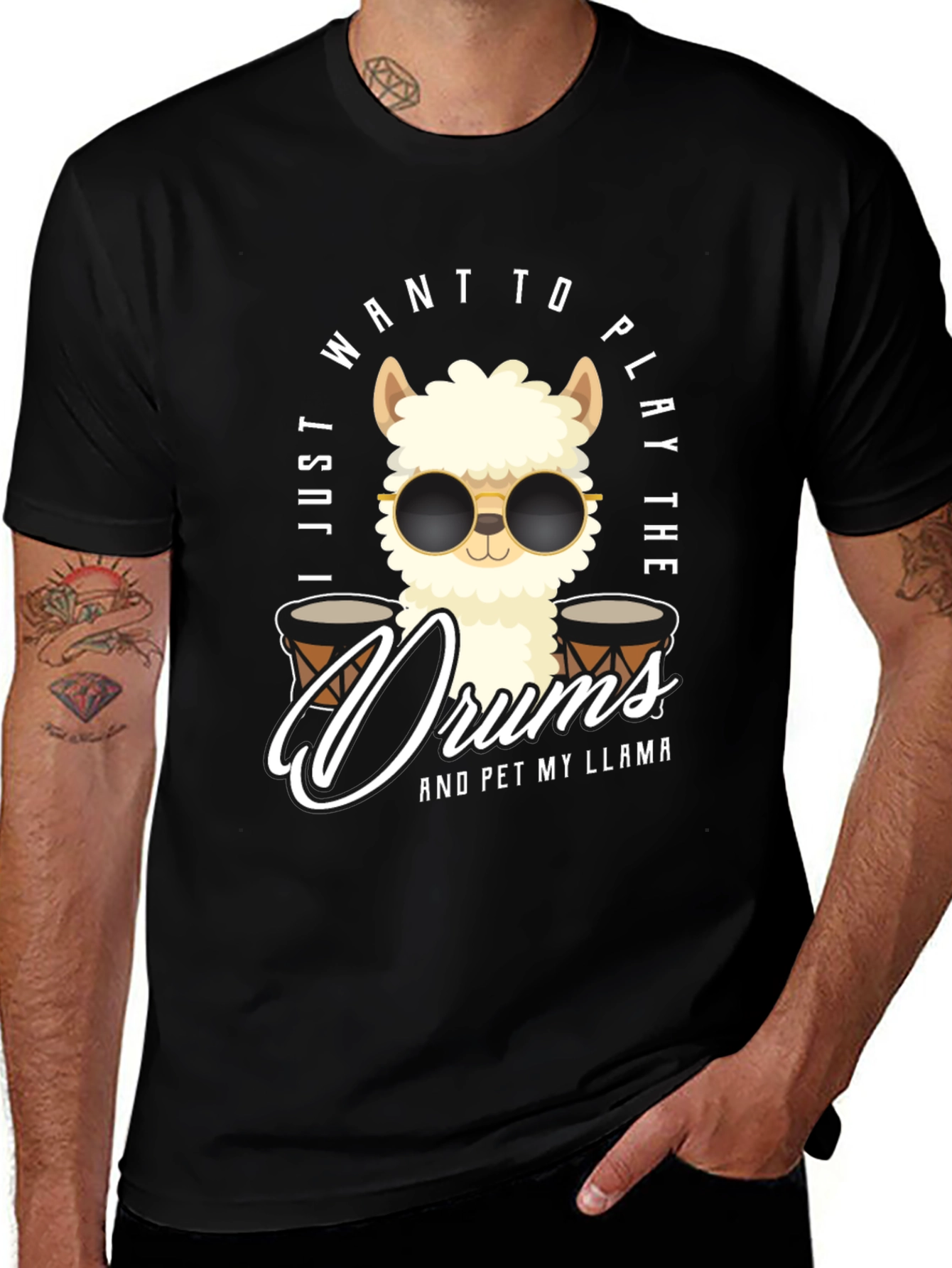Play Drums Llama T-Shirt Funny Pet My Llama Tee