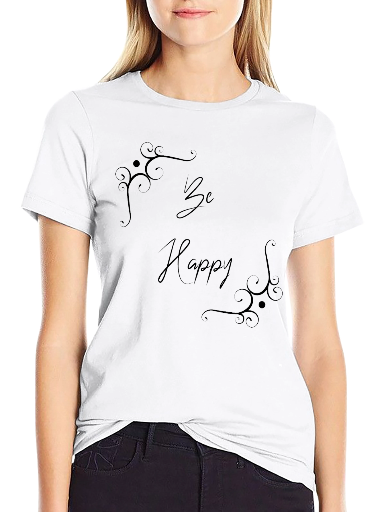 Be Happy Black Graphic Tee