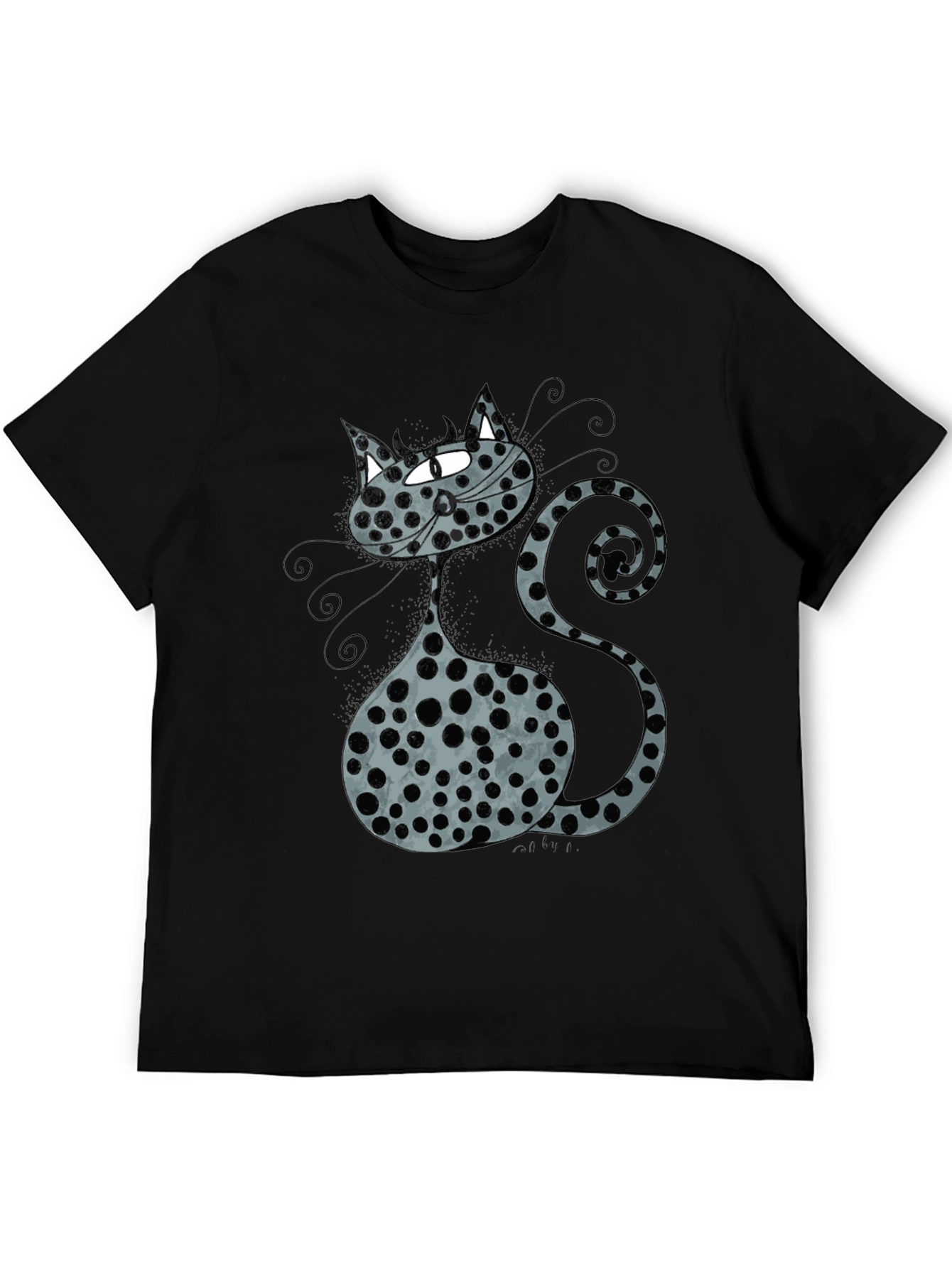 Cat Print Black T-Shirt Funny Pet Tee