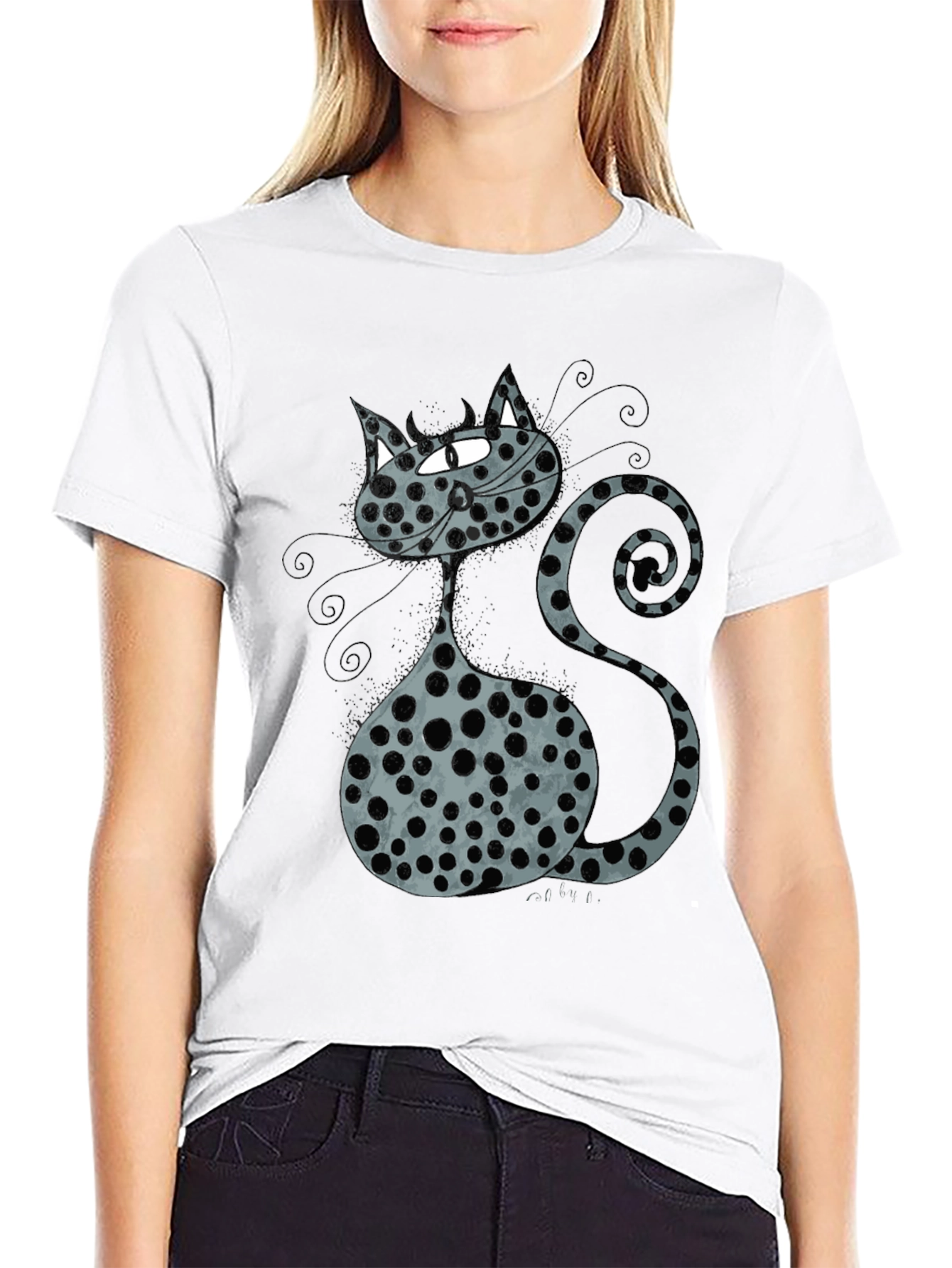 Cat Print Black T-Shirt Funny Pet Tee
