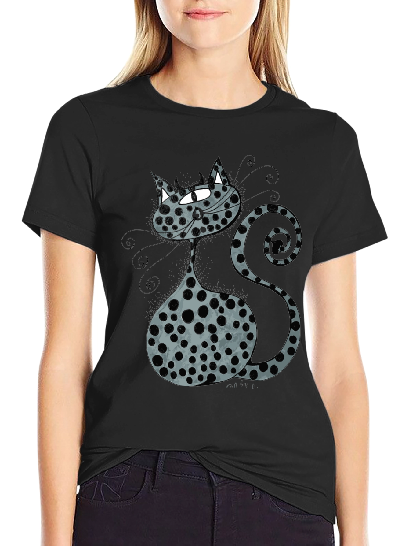 Cat Print Black T-Shirt Funny Pet Tee