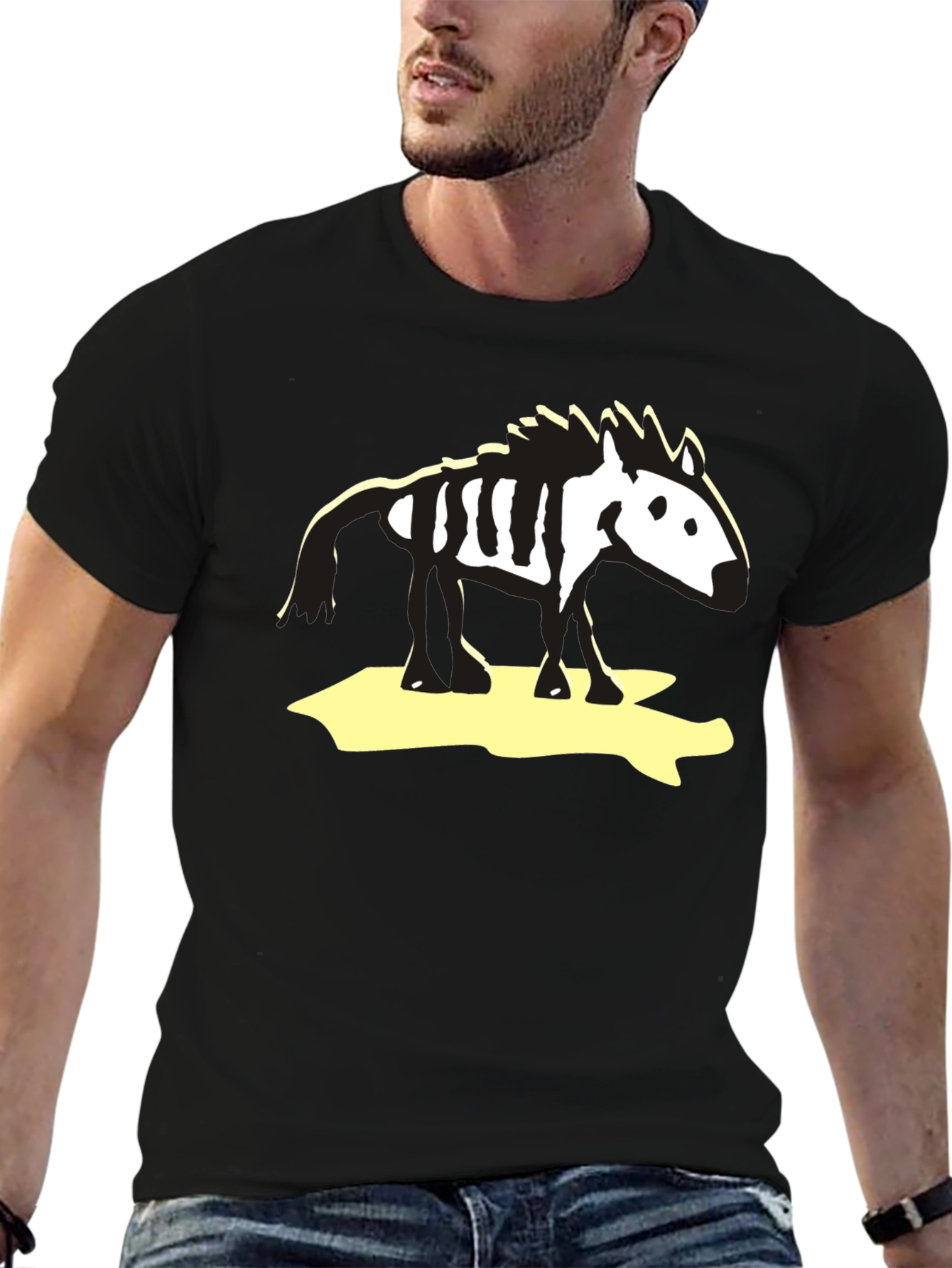 Zebra Skeleton Graphic Tee - Black Cotton T-Shirt