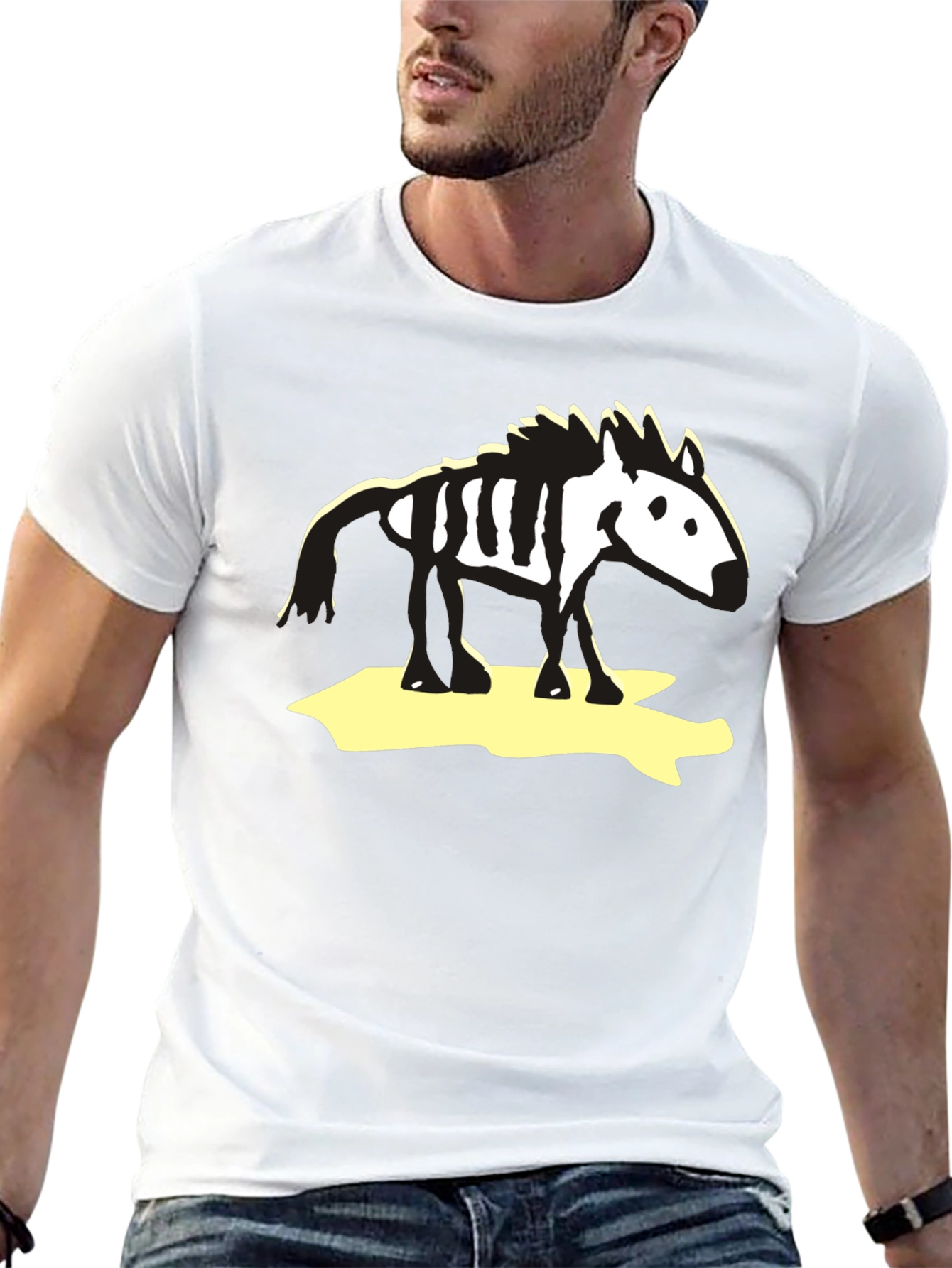 Zebra Skeleton Graphic Tee - Black Cotton T-Shirt
