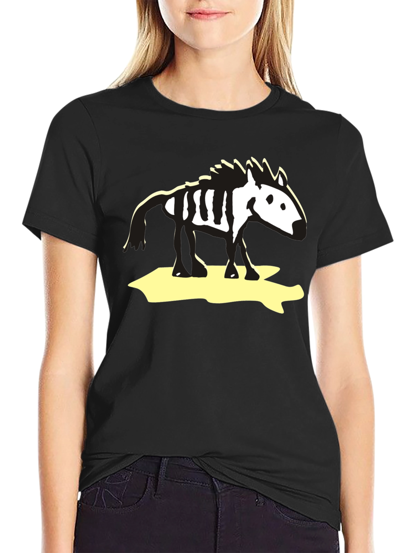 Zebra Skeleton Graphic Tee - Black Cotton T-Shirt