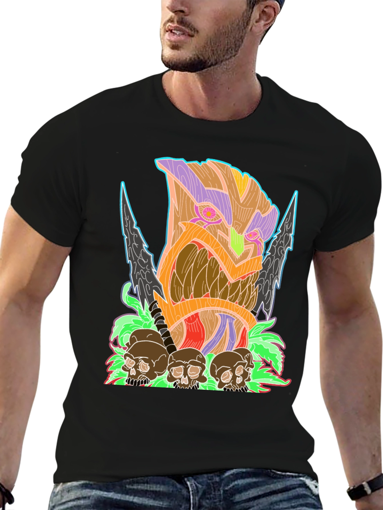 Tiki Skull Graphic Tee - Black