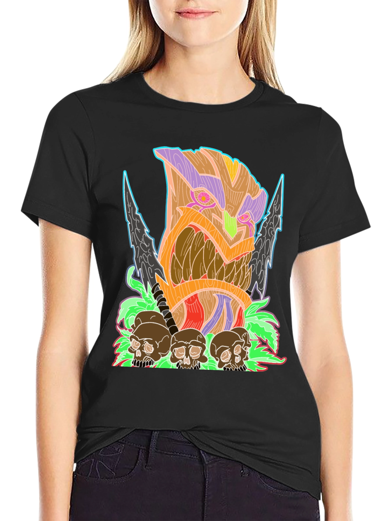 Tiki Skull Graphic Tee - Black