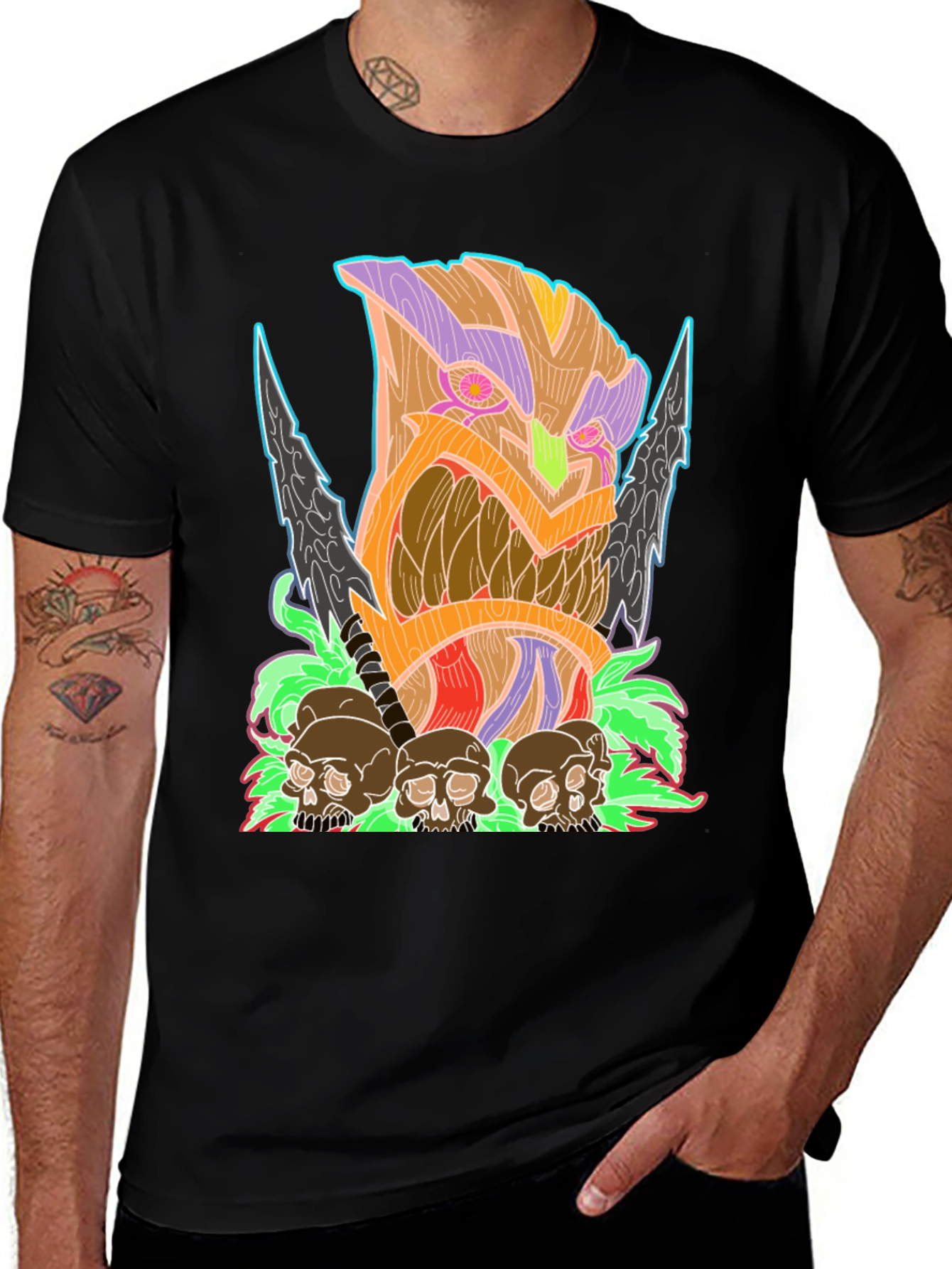 Tiki Skull Graphic Tee - Black