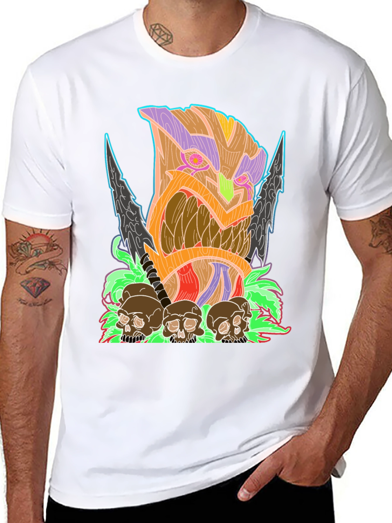 Tiki Skull Graphic Tee - Black