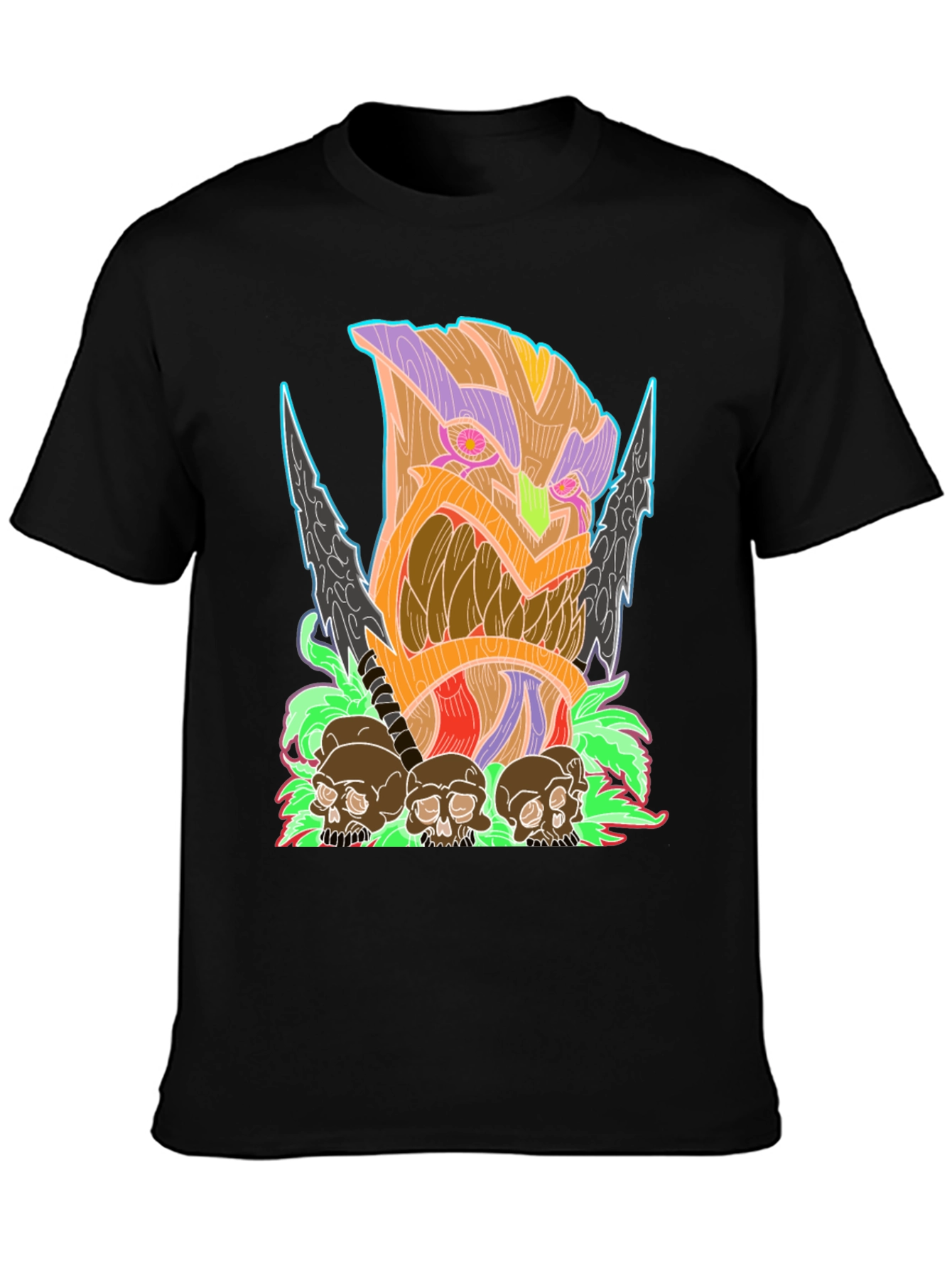 Tiki Skull Graphic Tee - Black