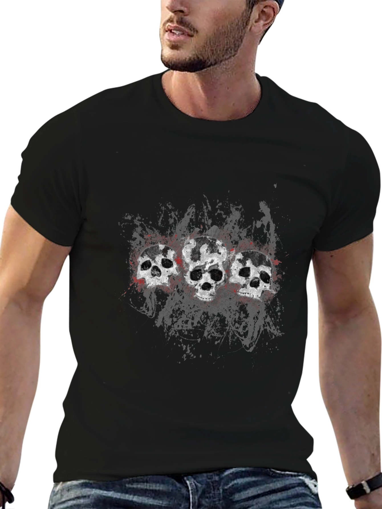 Skull Trio Graphic Tee - Mens Black T-Shirt