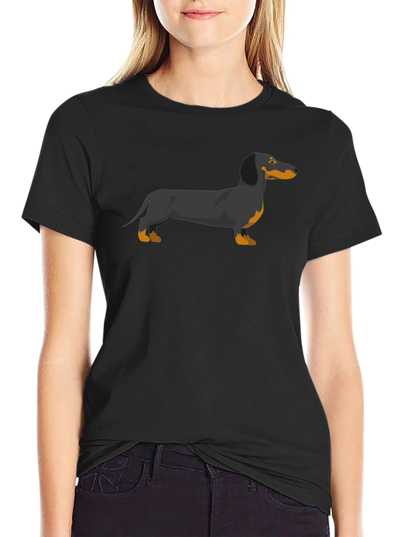 Dachshund Graphic Tee - Black Cotton T-Shirt