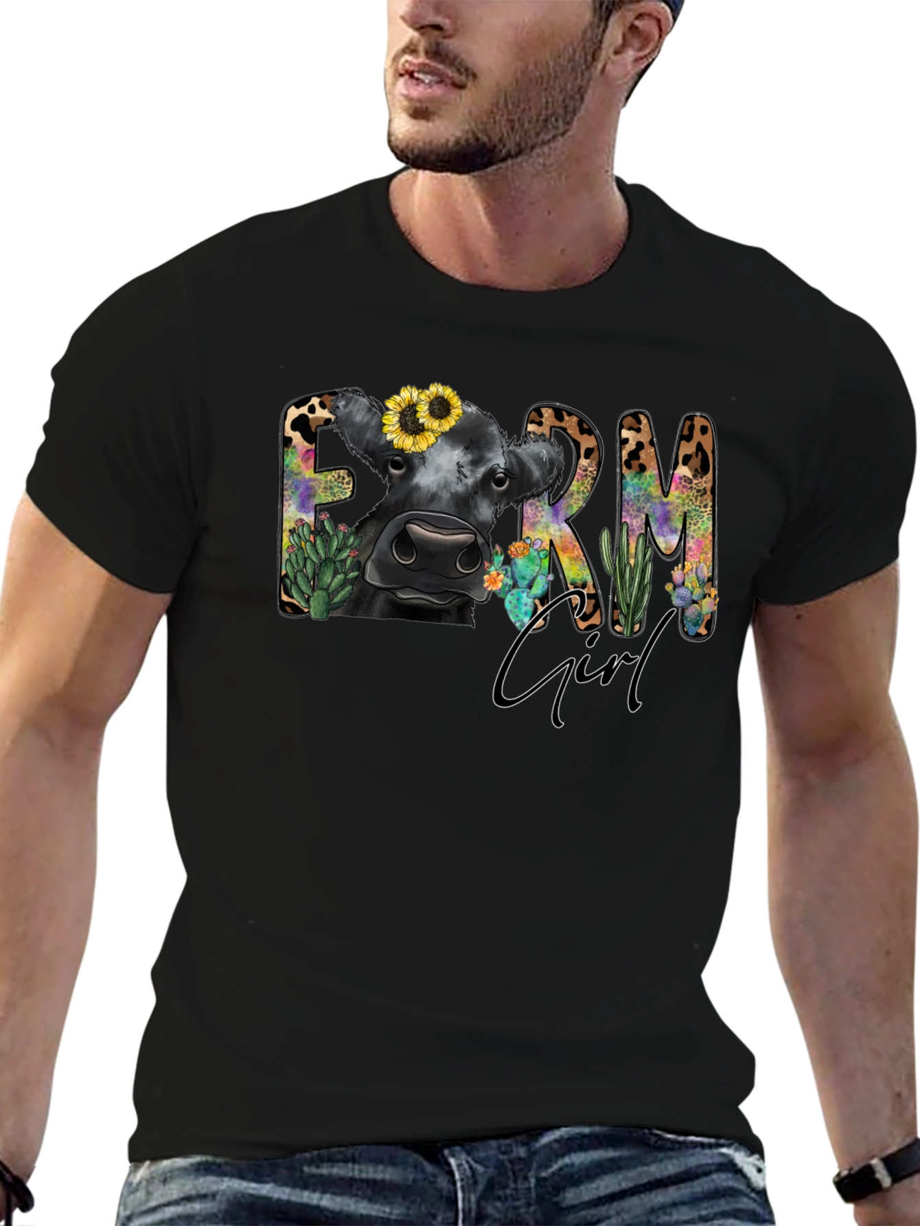 Farm Girl Graphic Tee - Cute Cow Design