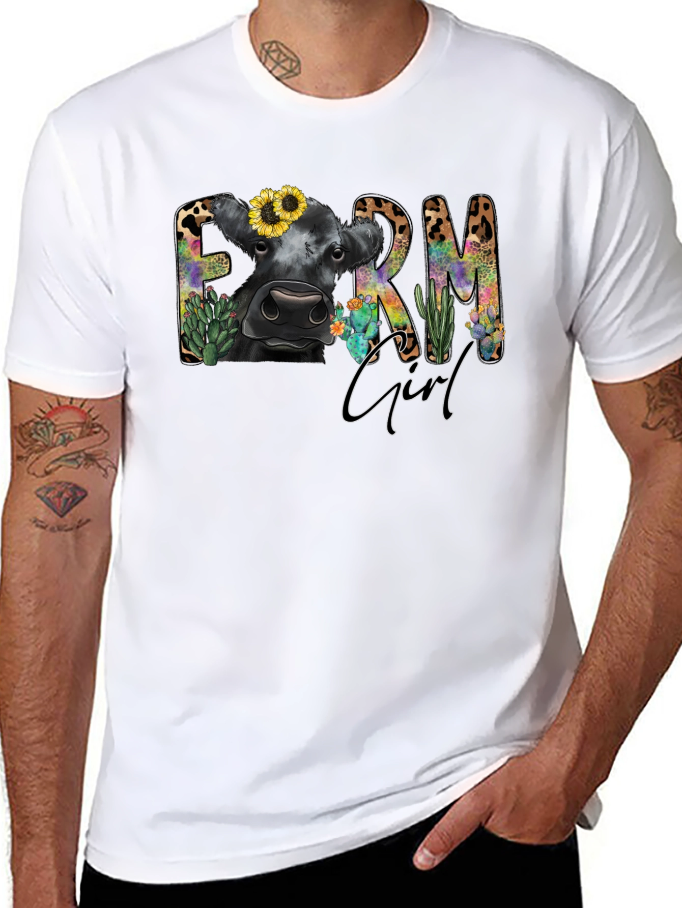Farm Girl Graphic Tee - Cute Cow Design