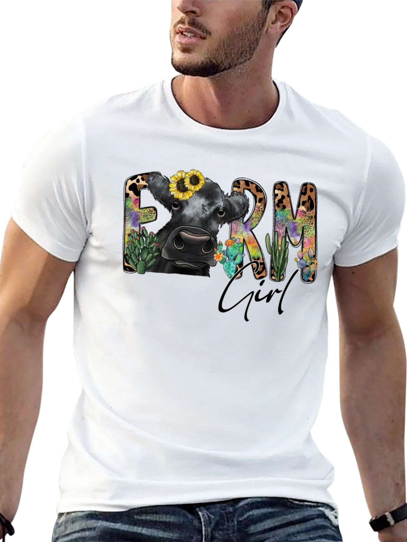 Farm Girl Graphic Tee - Cute Cow Design