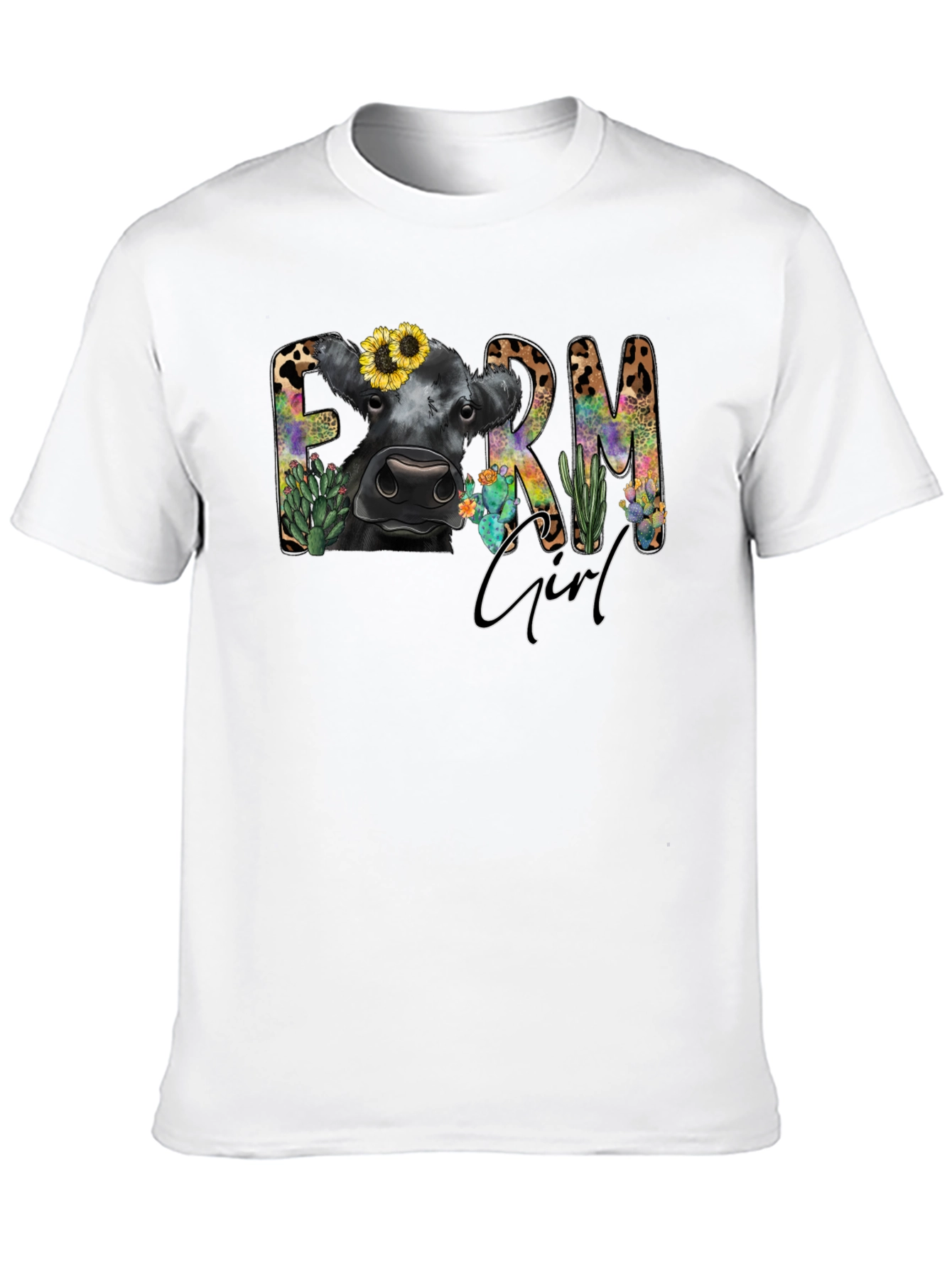 Farm Girl Graphic Tee - Cute Cow Design