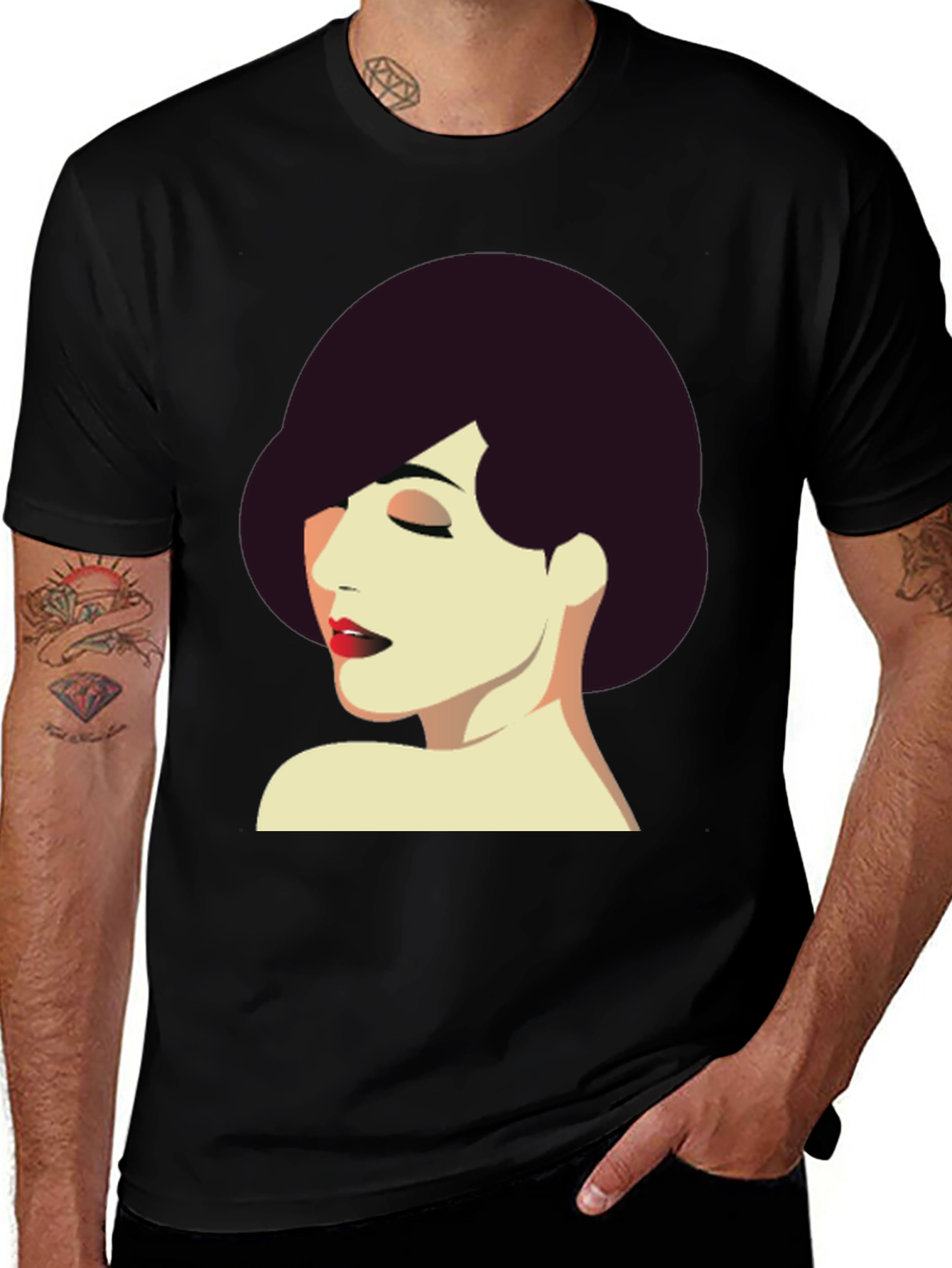 Retro Style Woman Graphic Tee - Black T-Shirt