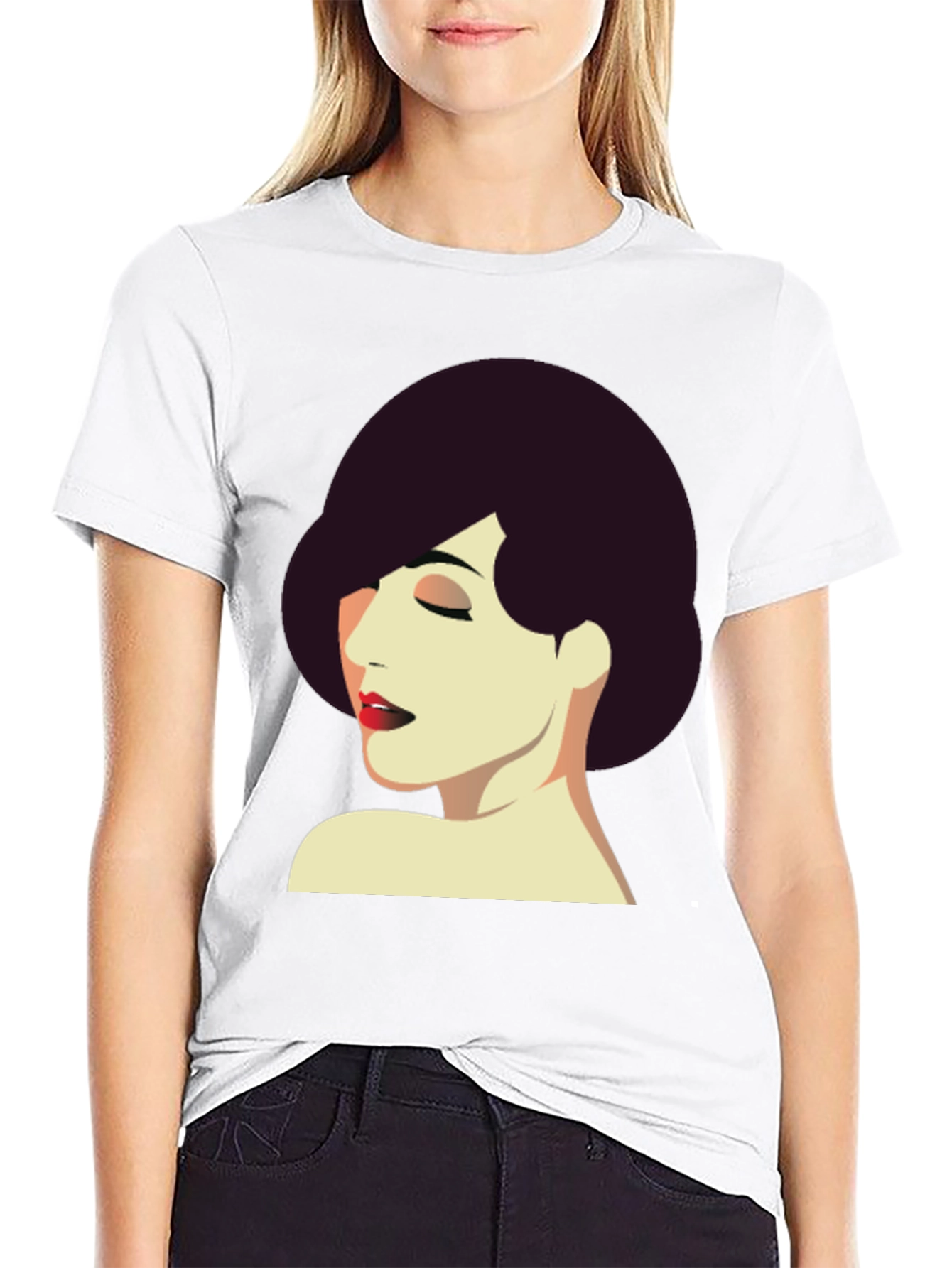 Retro Style Woman Graphic Tee - Black T-Shirt